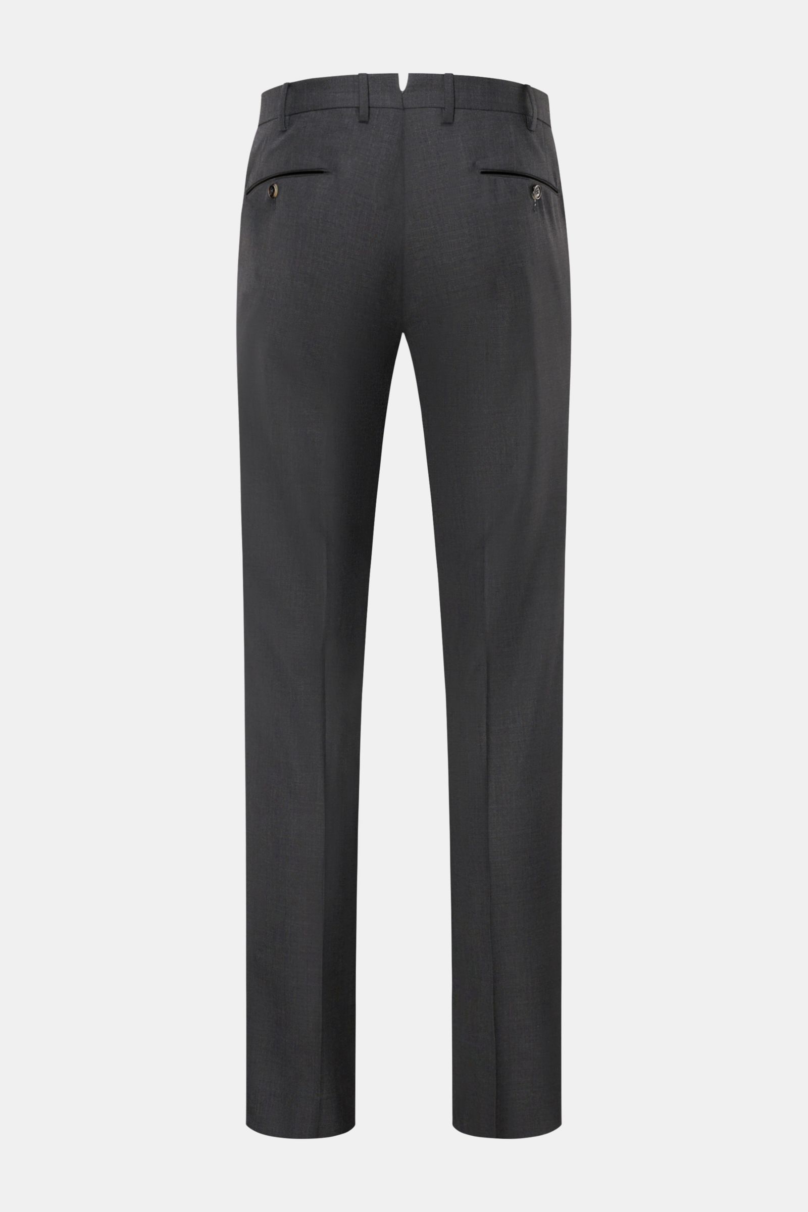 PT Torino Wollhose 'Slim Fit' anthrazit, Rückansicht, schmal zulaufend, aus reiner Super 160'S Wolle, französische Taschen, paspelierte Gesäßtaschen.