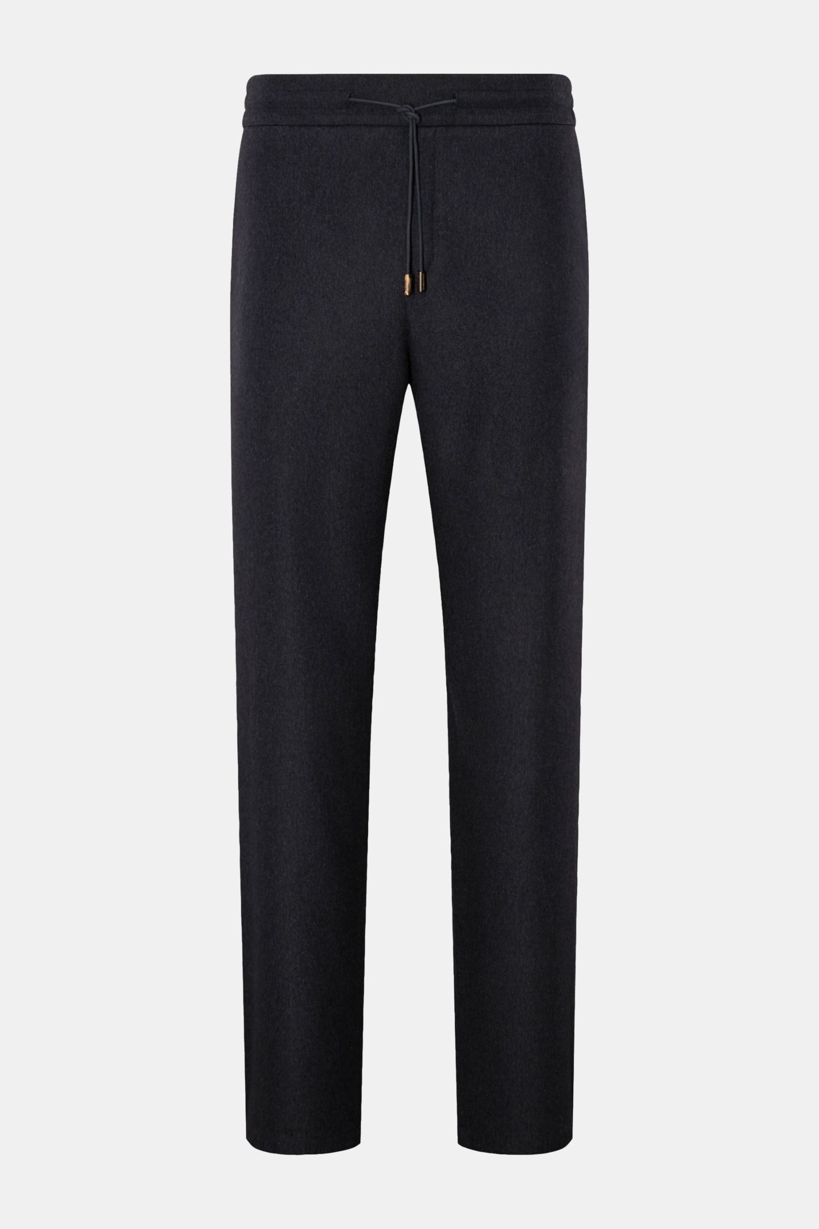 Front view of Colombo Fleece-Jogpants beige meliert, made of soft fleece from silk and cashmere, with regular fit, straight cut, elastic waistband with leather drawstrings, subtle fly, and French pockets. Comfort throughout with a soft touch and casual st