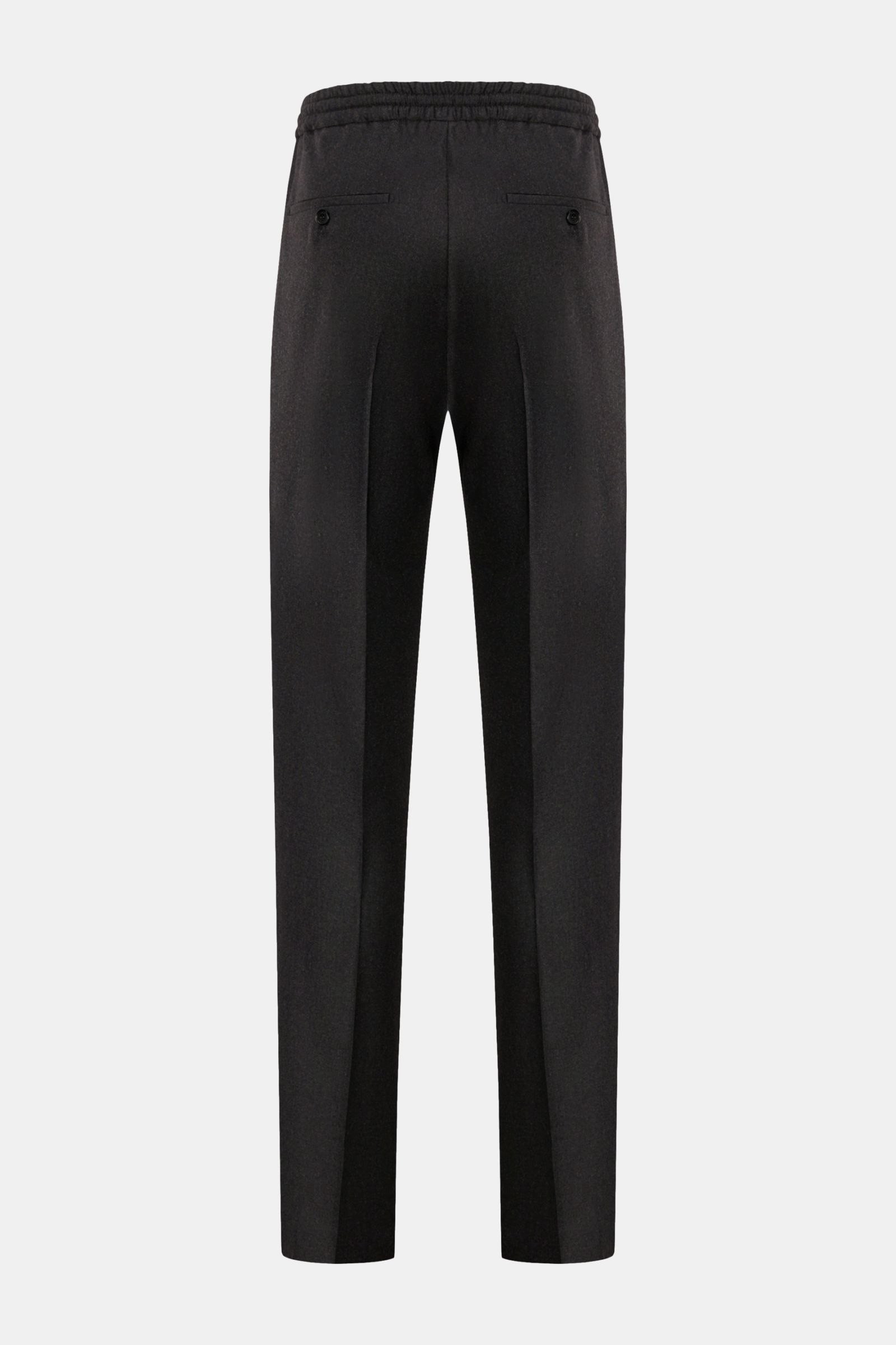 Incotex Woll-Jogpants anthrazit, Rückansicht, reine Wolle, Regular Fit, elastischer Bund mit Tunnelzug, französische Taschen, paspelierte Gesäßtaschen.