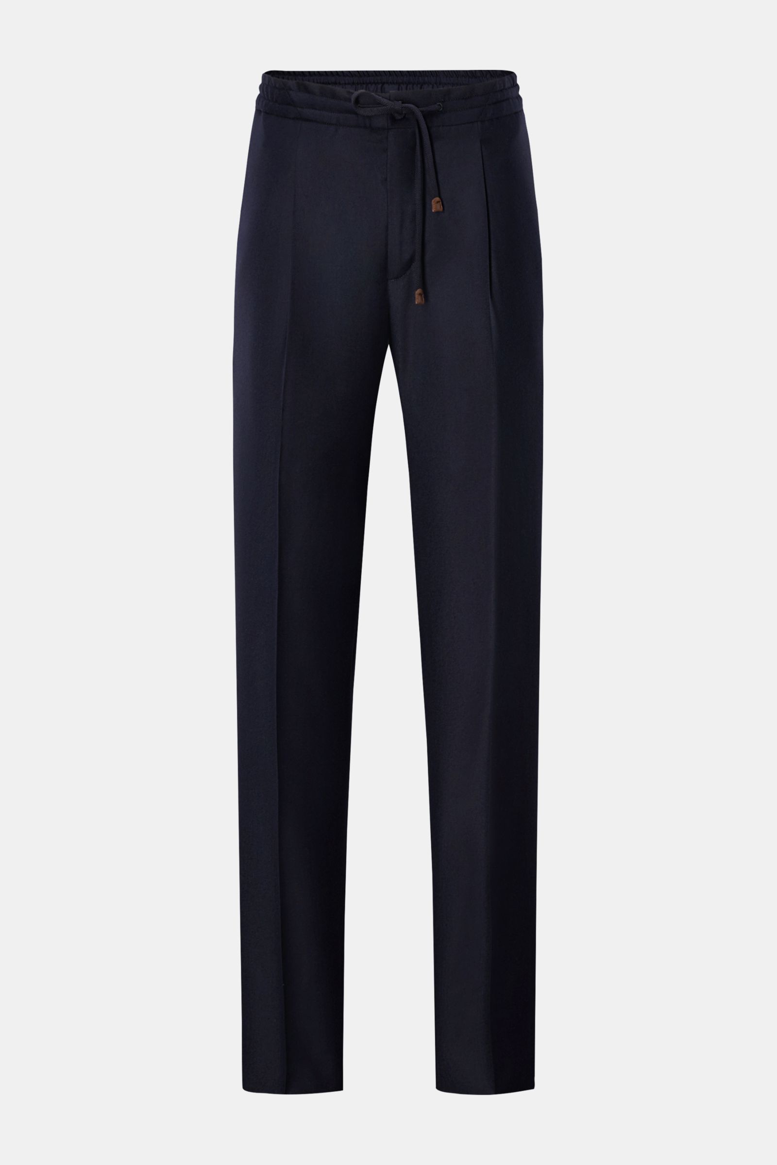 Front view of Incotex Wool jogger pants navy in pure wool with elasticated waistband, drawstring, zip, button, pleats, French and jetted back pockets.

For perfect looks: These jogger pants in high-quality, pure wool in a regular fit by INCOTEX are a c