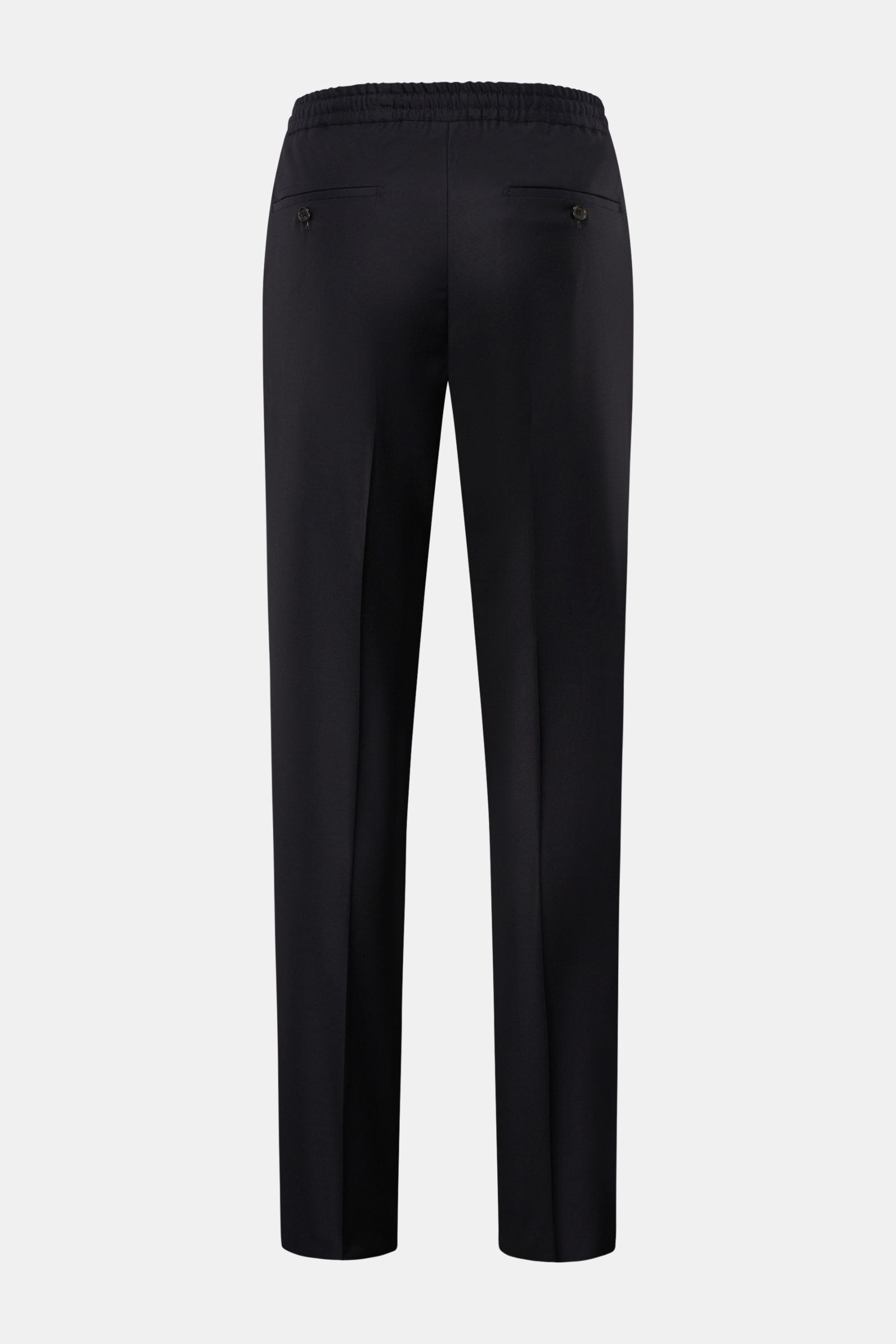 Incotex Woll-Jogpants dark navy in Rückansicht, Regular Fit aus reiner Wolle mit elastischem Bund, französischen Taschen, Bundfalte, Reißverschluss.