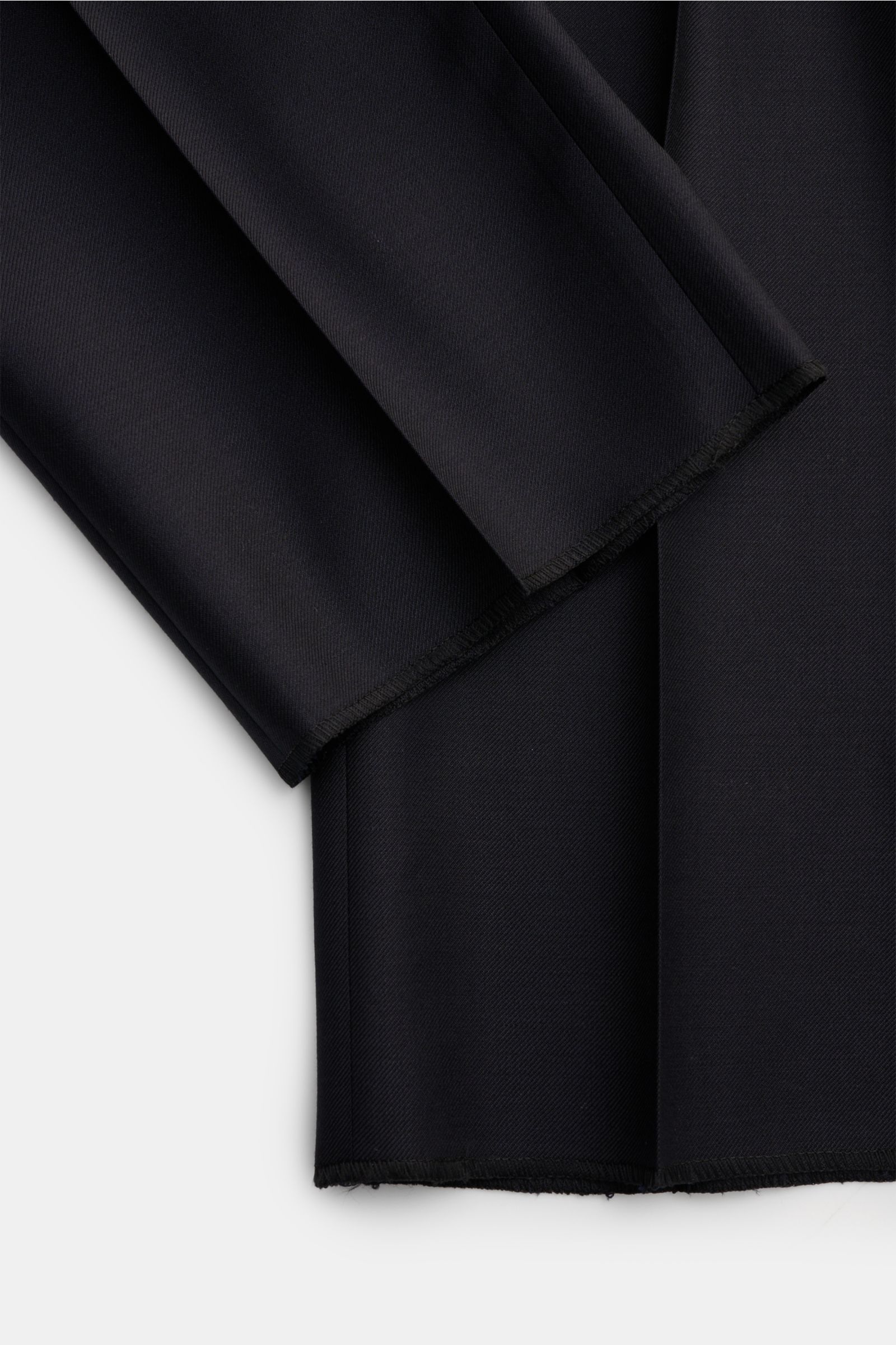 Incotex Woll-Jogpants dark navy aus reiner Wolle, Regular Fit, elastischer Bund, einfache Bundfalte, französische Taschen, leichte Schmalzulauf, Detailfoto Stoffansicht.