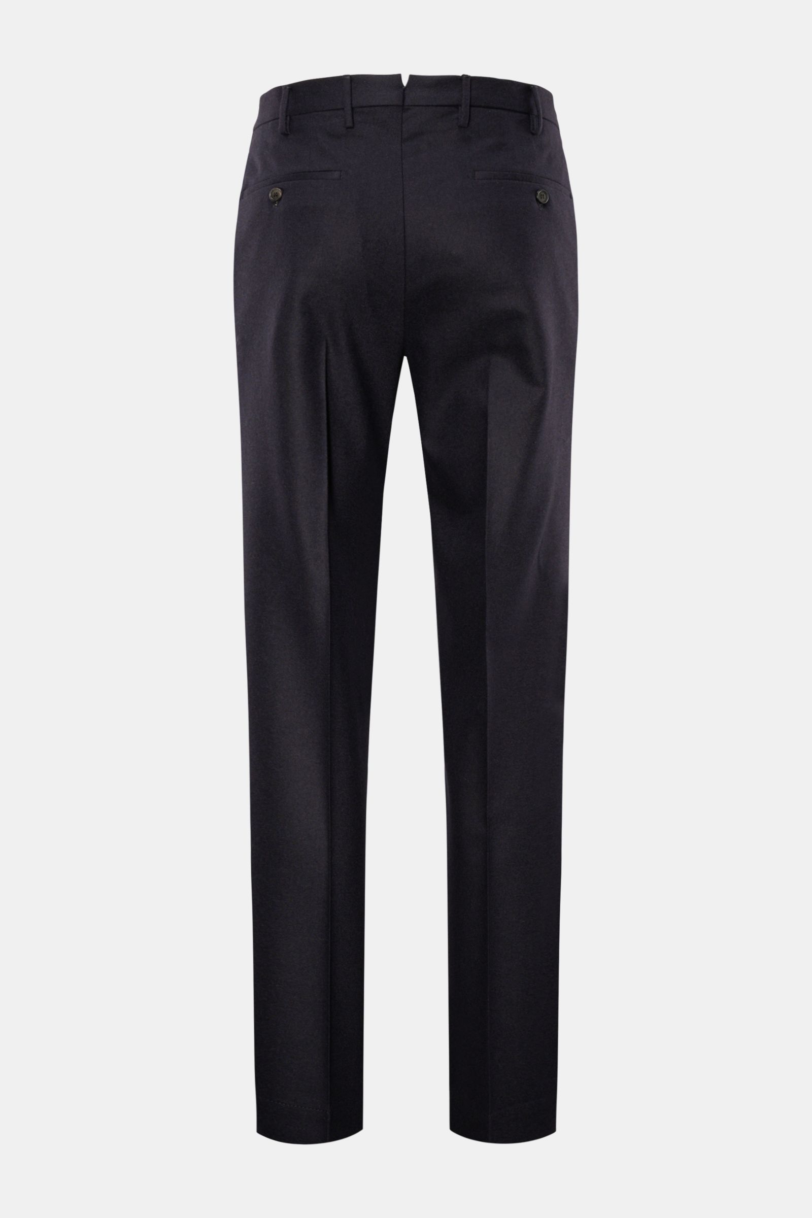 Rear view of Incotex Wool trousers navy in a regular fit with tapered cut, single pleat, jetted French pockets, and hip pockets.

Description: These trousers by INCOTEX are the perfect choice for any office and occasion wardrobe – a fine blend of wool 