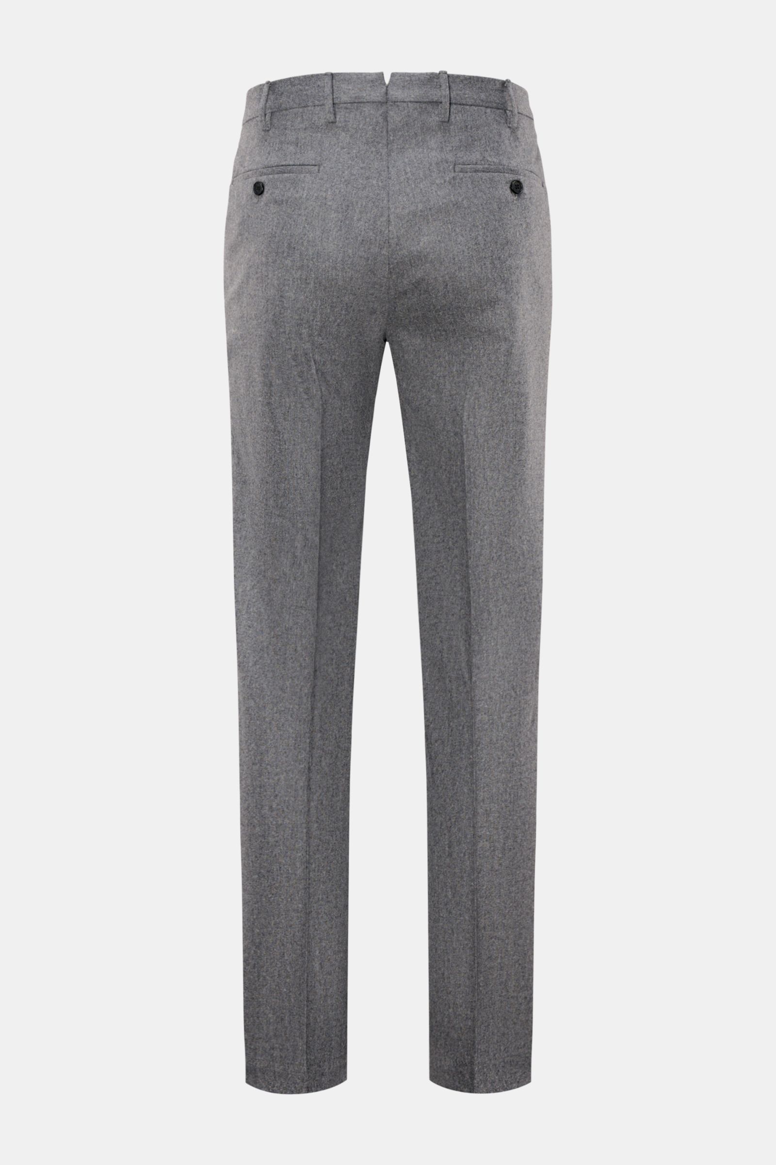 Incotex Wollhose grau meliert, Rückansicht, schmal zulaufend mit einfacher Bundfalte, paspelierte Taschen, Wolle mit Cashmere, Regular Fit, weicher Griff.