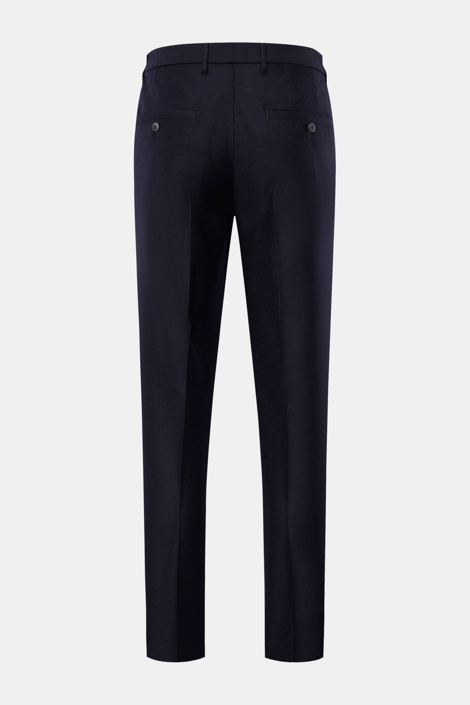 GTA Woll-Jogpants 'Dennis' navy, knöchellang mit tapered Fit, Rückansicht, reine Schurwolle, teilelastischer Bund, französische Taschen, Knopf-Gesäßtaschen.