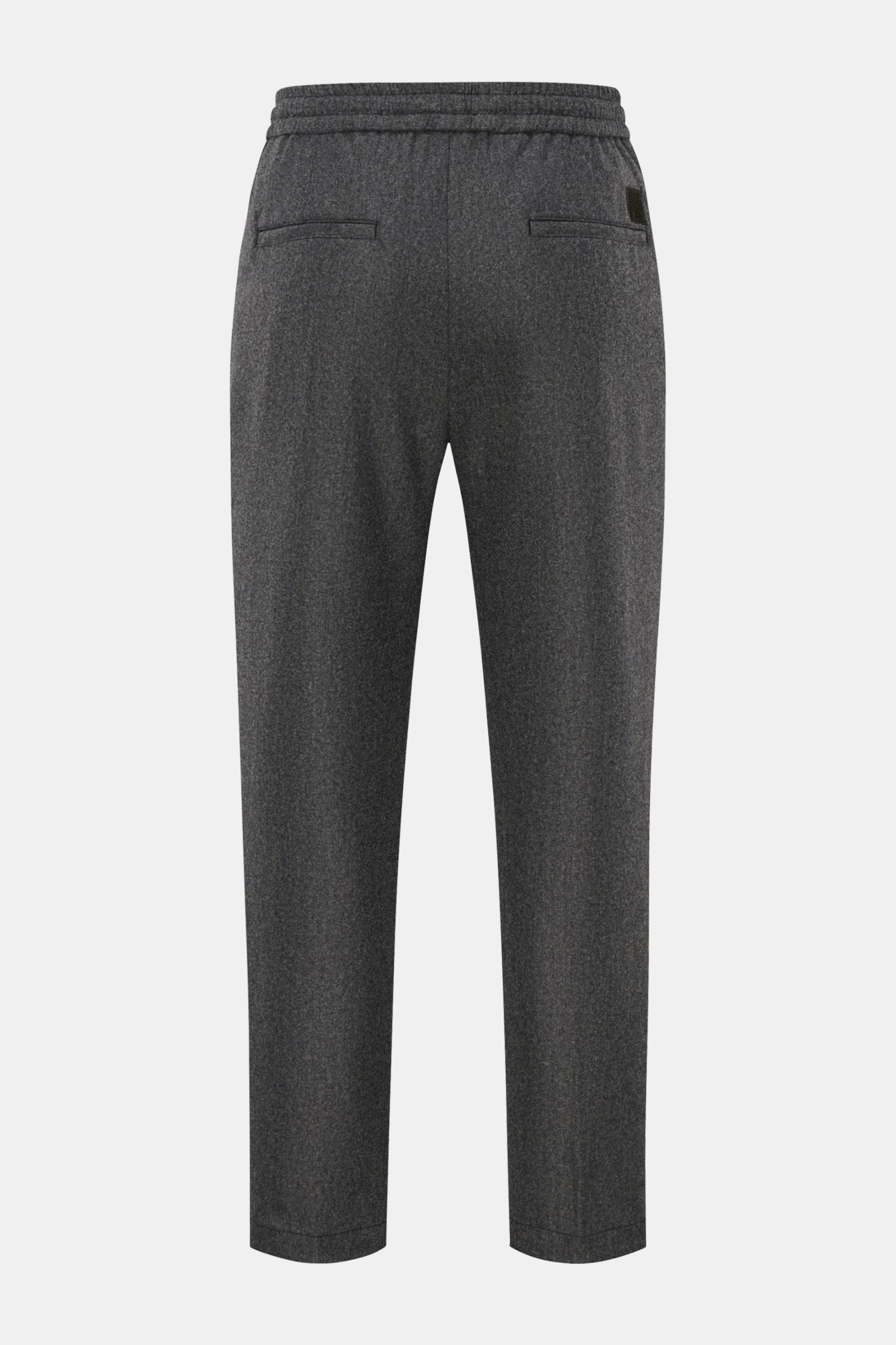 Jacob Cohen Woll-Jogpants 'Daniel' dunkelgrau meliert, Rückansicht, Tapered Fit, kurze Länge, elastischer Bund mit Tunnelzug, Taschen, weiche Schurwolle.