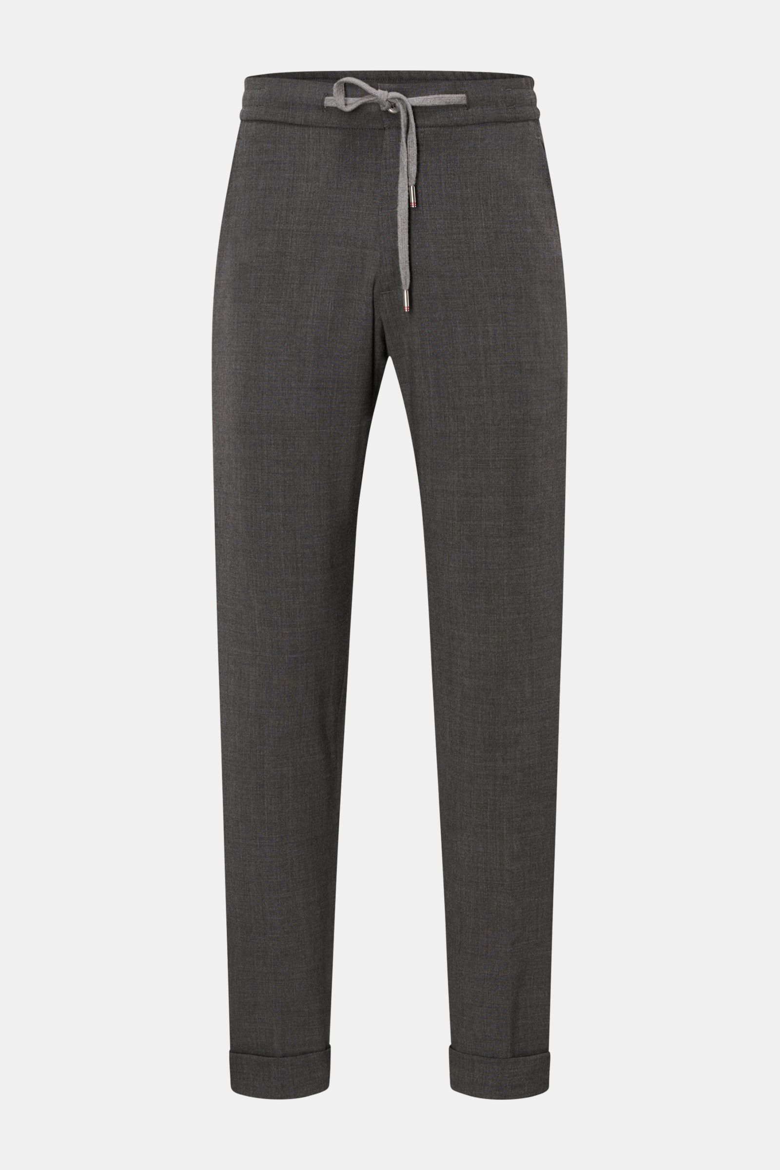 Marco Pescarolo Woll-Jogpants 'Caracciolo' dunkelgrau meliert, frontal, Regular Fit, elastischer Bund, Tunnelzug, Reißverschluss, schmal zulaufend, Saumaufschlag.