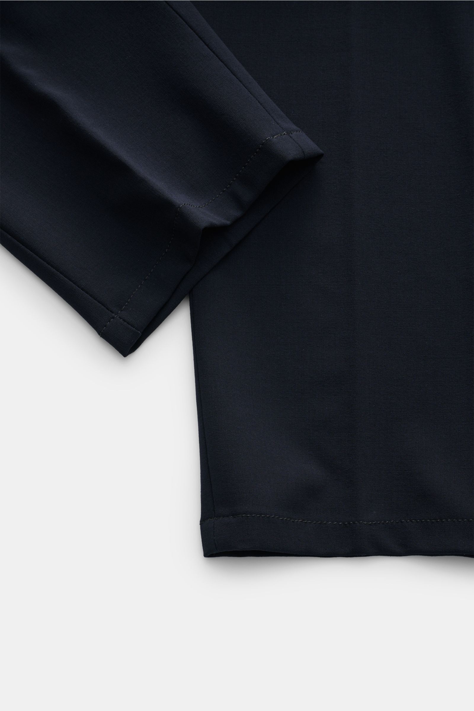 Marco Pescarolo Wollhose 'Evo' navy im Detail, schmal zulaufend, elastische Wolle, weicher Griff, Regular Fit, teilelastischer Bund, frontal fotografiert.
