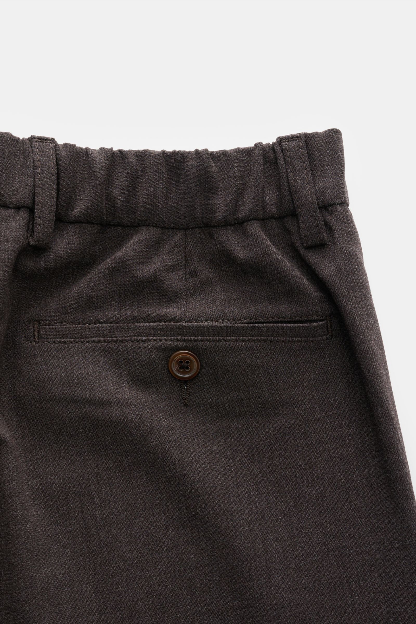 Marco Pescarolo Wollhose 'Evo' graubraun meliert, Rückansicht, weicher Griff, elastische Wolle, teilelastischer Bund, Knopf-Gesäßtasche, Regular Fit.