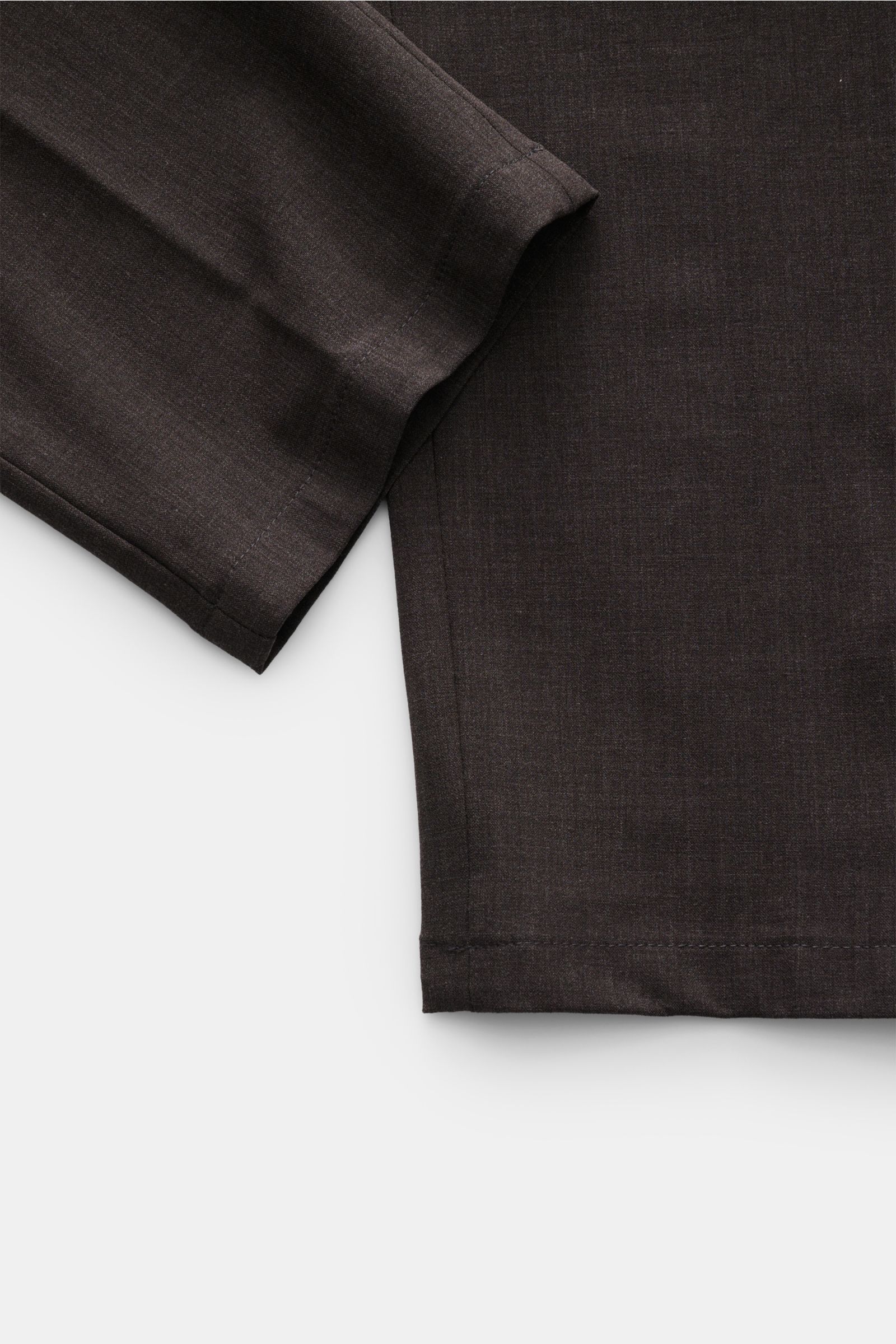 Marco Pescarolo Wollhose 'Evo' graubraun meliert, Nahaufnahme Vorderteil und Bein, elastische Wolle, Regular Fit, schmal zulaufend, weicher Griff.