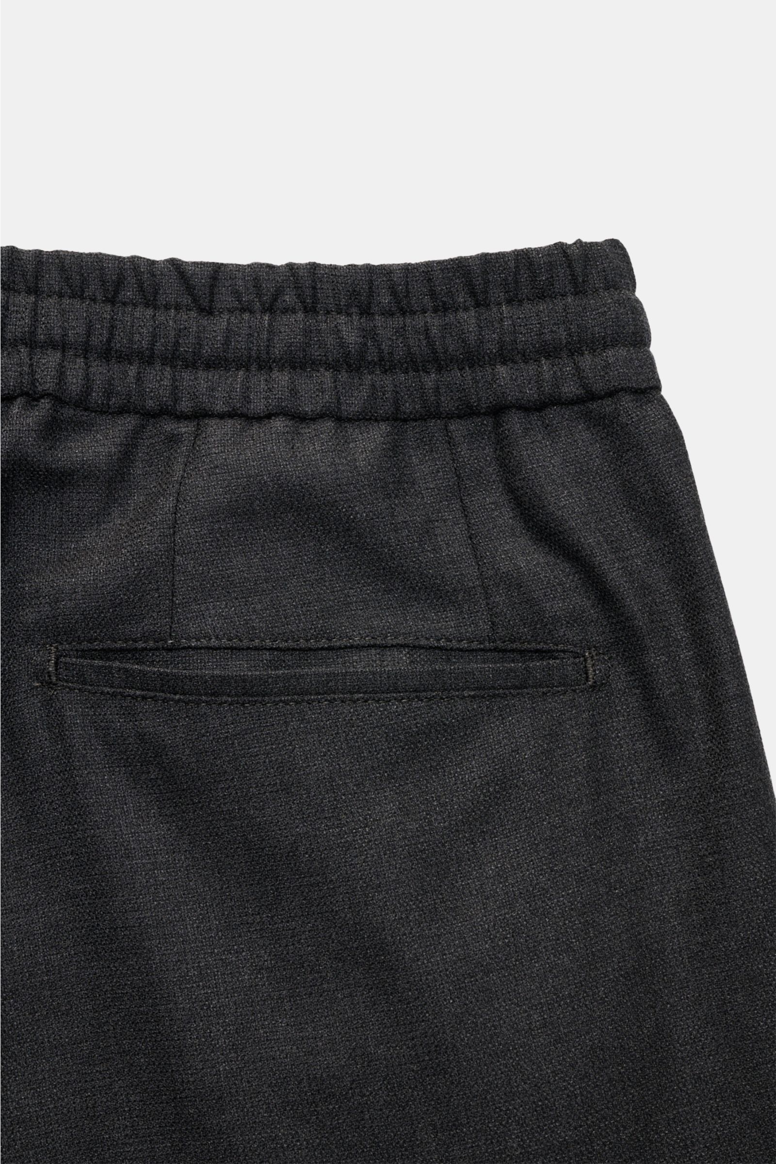 Marco Pescarolo Woll-Jogpants 'Chiaia' anthrazit meliert, Detailansicht hinten mit elastischem Bund, paspelierten Taschen, aus reiner Schurwolle.