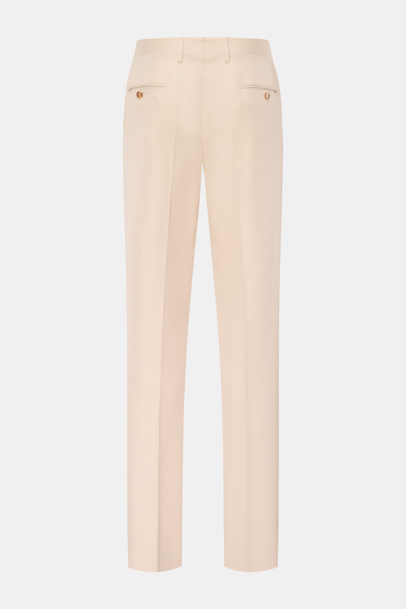 Lardini Hose sand, Rückansicht, elegante leichte Viskose-Seide, Regular Fit, französische Taschen, Uhrentasche, paspelierte Gesäßtaschen mit Knopf.