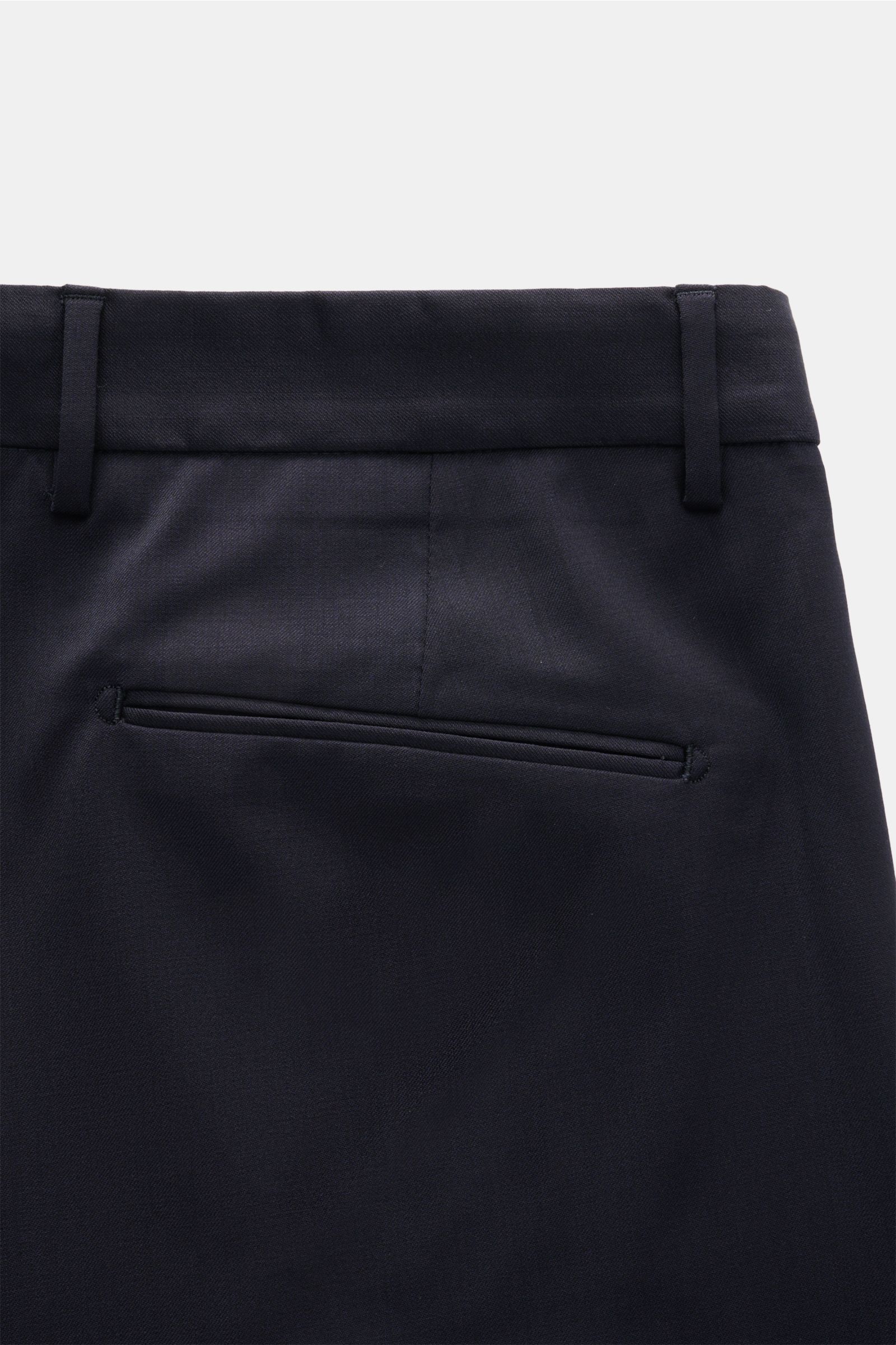 Santaniello Wollhose 'Arsenio' navy aus reiner Wolle, glatter Griff, knöchellang, Carrot Fit, Rückansicht mit paspelierter Gesäßtasche.