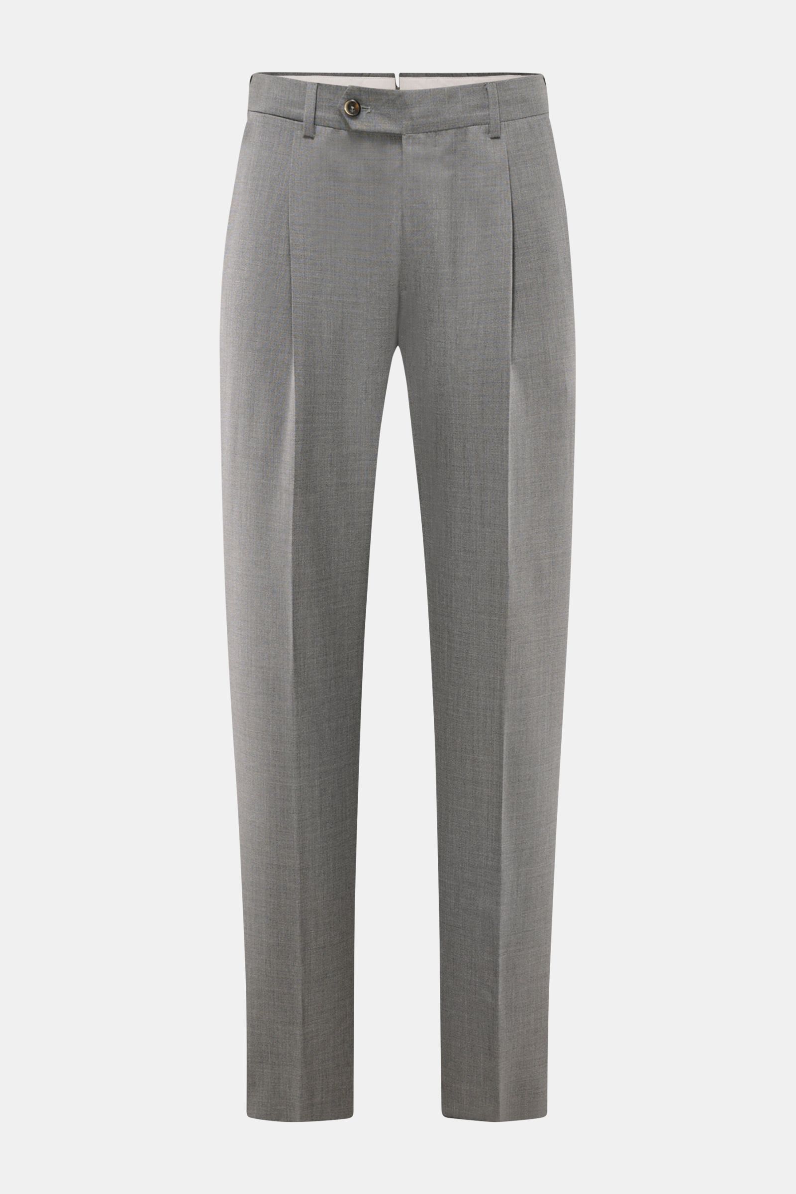 Front view of PT Torino Wool trousers 'Union Fit' grey mottled in lightweight virgin wool and silk blend fabric with smooth feel.

The 'Union Fit' from trouser specialists PT TORINO is the perfect choice for the coming season. The lightweight fabric – 