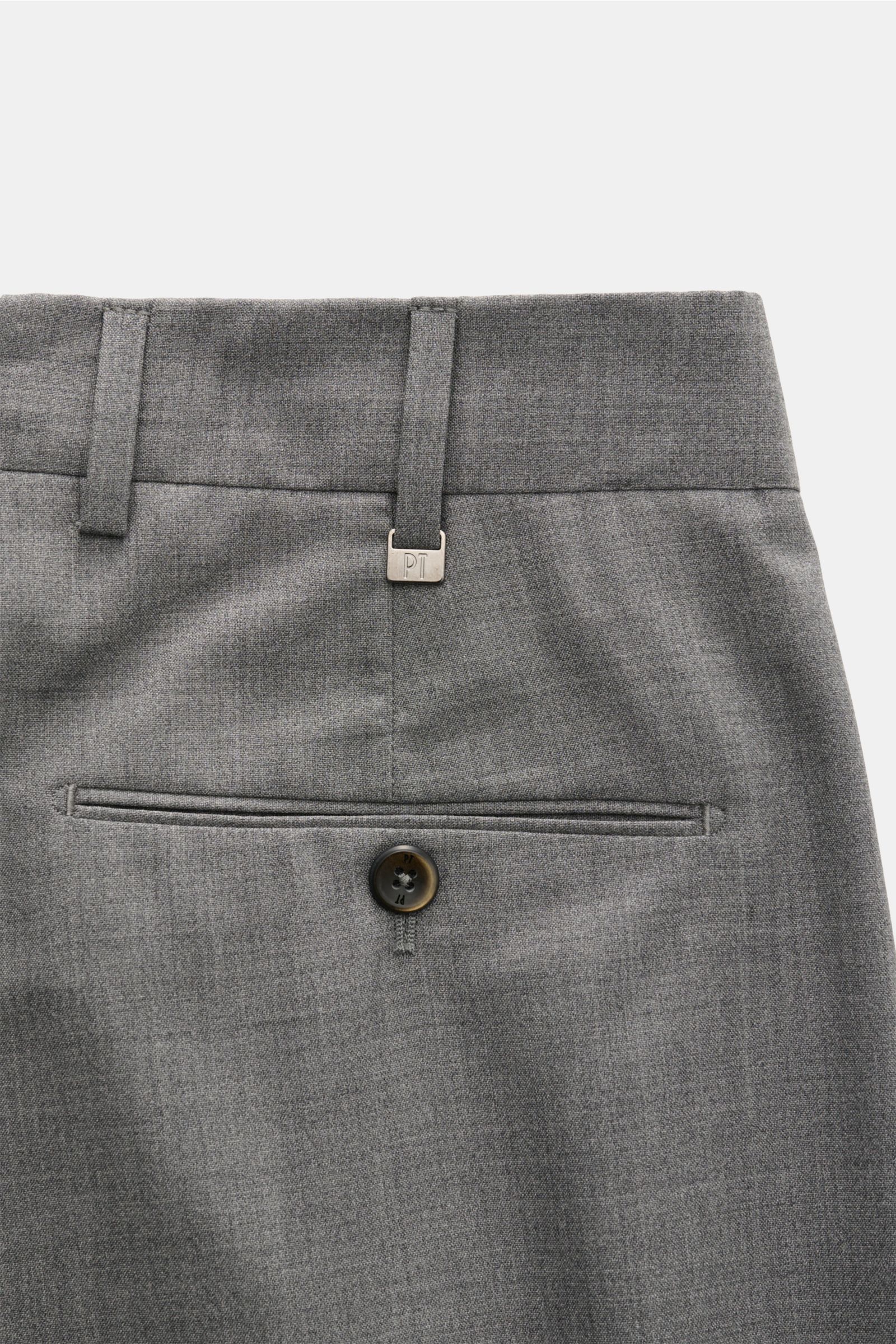 Close-up rear view of PT Torino Wool trousers 'Union Fit' grey mottled showing belt loops, jetted back pocket with button, and fabric texture.

The 'Union Fit' from trouser specialists PT TORINO is the perfect choice for the coming season. The lightwei