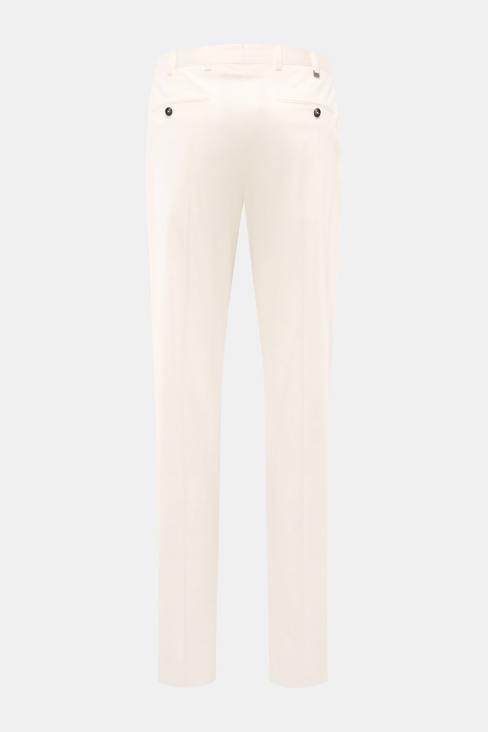 PT Torino Chinos 'Union Fit' cream shown from the back, featuring jetted back pockets with buttons, tapered cut, and soft cotton-silk twill fabric with slight stretch for spring and summer comfort.