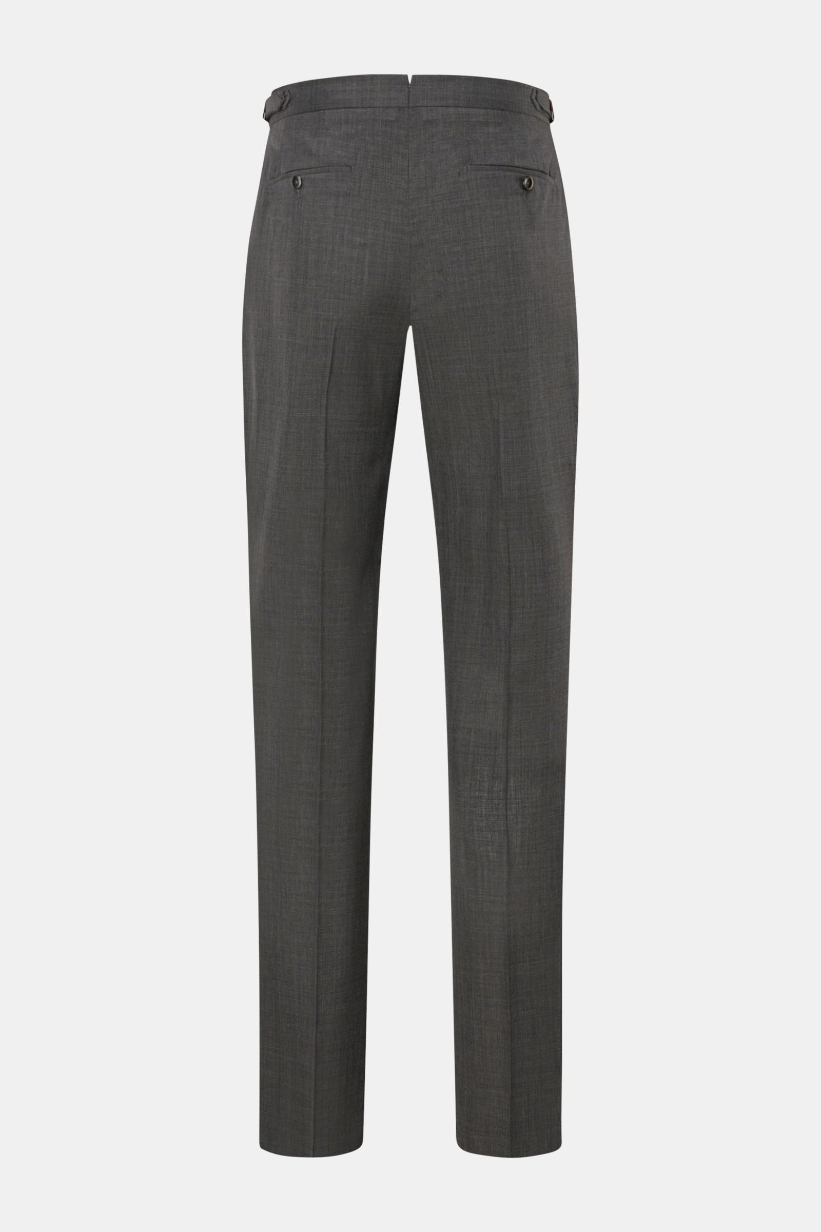 PT Torino Wool trousers 'Gentleman Fit' dark grey mottled, rear view, slim fit with double pleats, French pockets, side adjusters, and jetted back pockets. 

For the exclusive trousers 'Gentleman Fit', PT TORINO has chosen virgin wool in lightweight Su