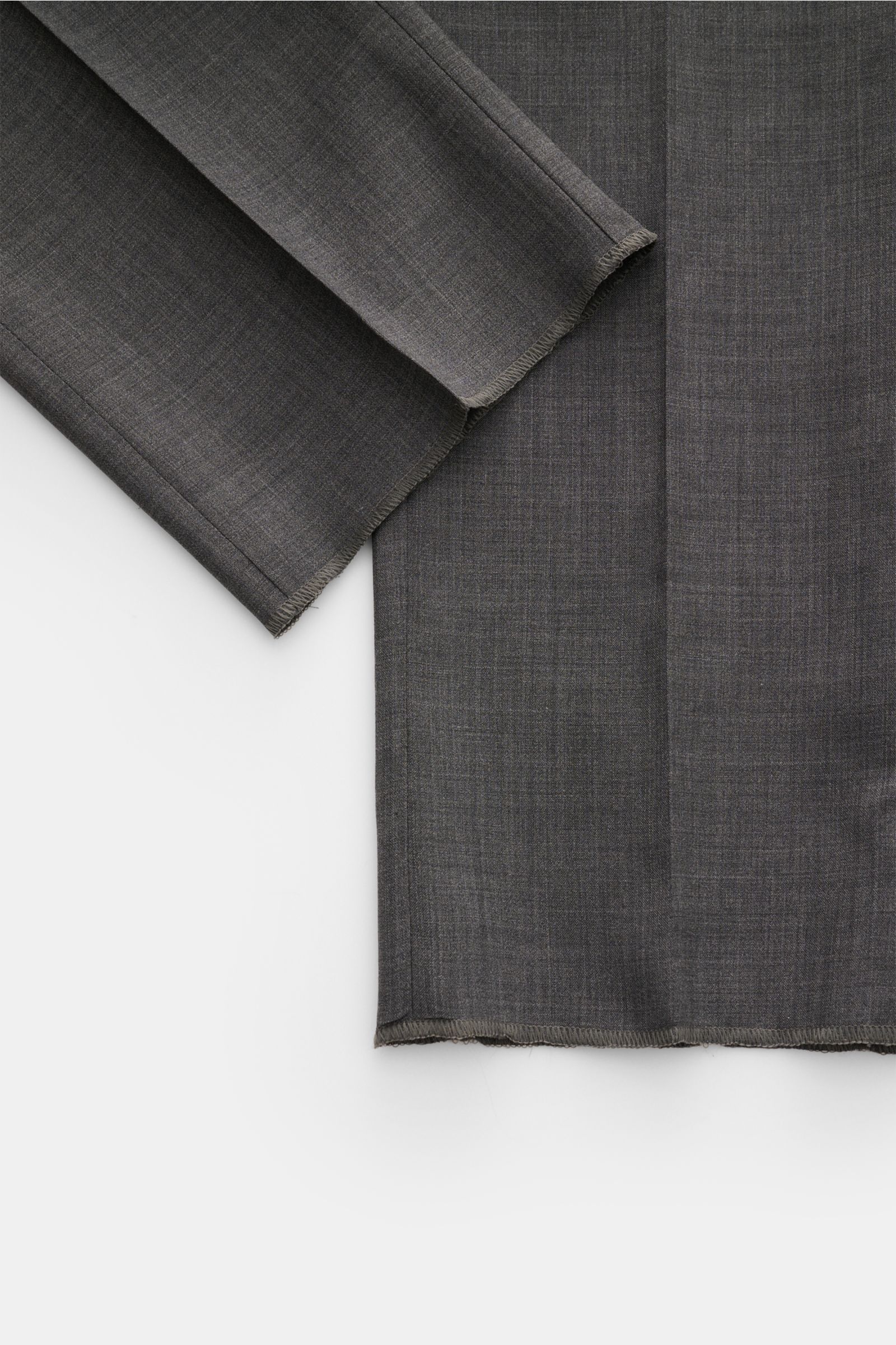 PT Torino Wool trousers 'Gentleman Fit' dark grey mottled shown from a top-down perspective, highlighting the lightweight Super 130'S virgin wool fabric with a soft feel, slim fit, tapered cut, double pleat, French pockets, watch pocket with flap and butt