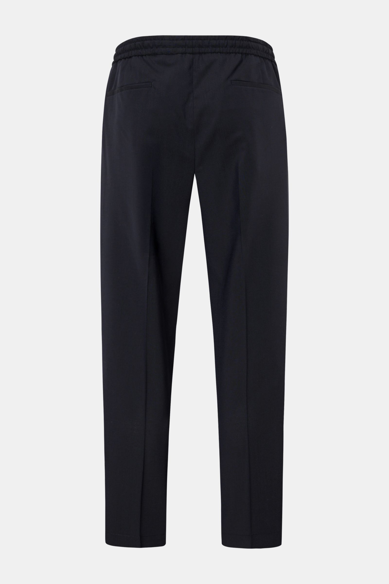 Briglia 1949 Woll-Jogpants 'Wimbledon' dark navy, Rückansicht, knöchellang, hoher Bund, elastischer Tunnelzug, französische & Leistentaschen, Tapered Fit.