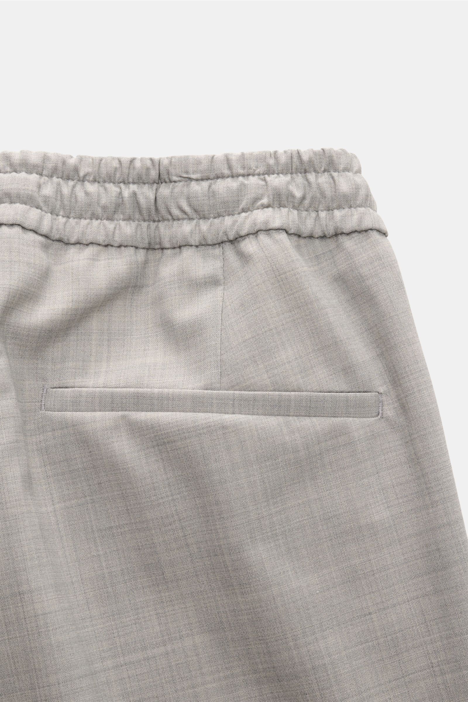 Close-up rear view of Briglia 1949 Wool jogger pants 'Wimbledon' light grey mottled showing elasticated waistband, hip pocket, and lightweight wool blend fabric. Italian style and maximum comfort meet in the lightweight jogger pants 'Wimbledon' from BRIGL