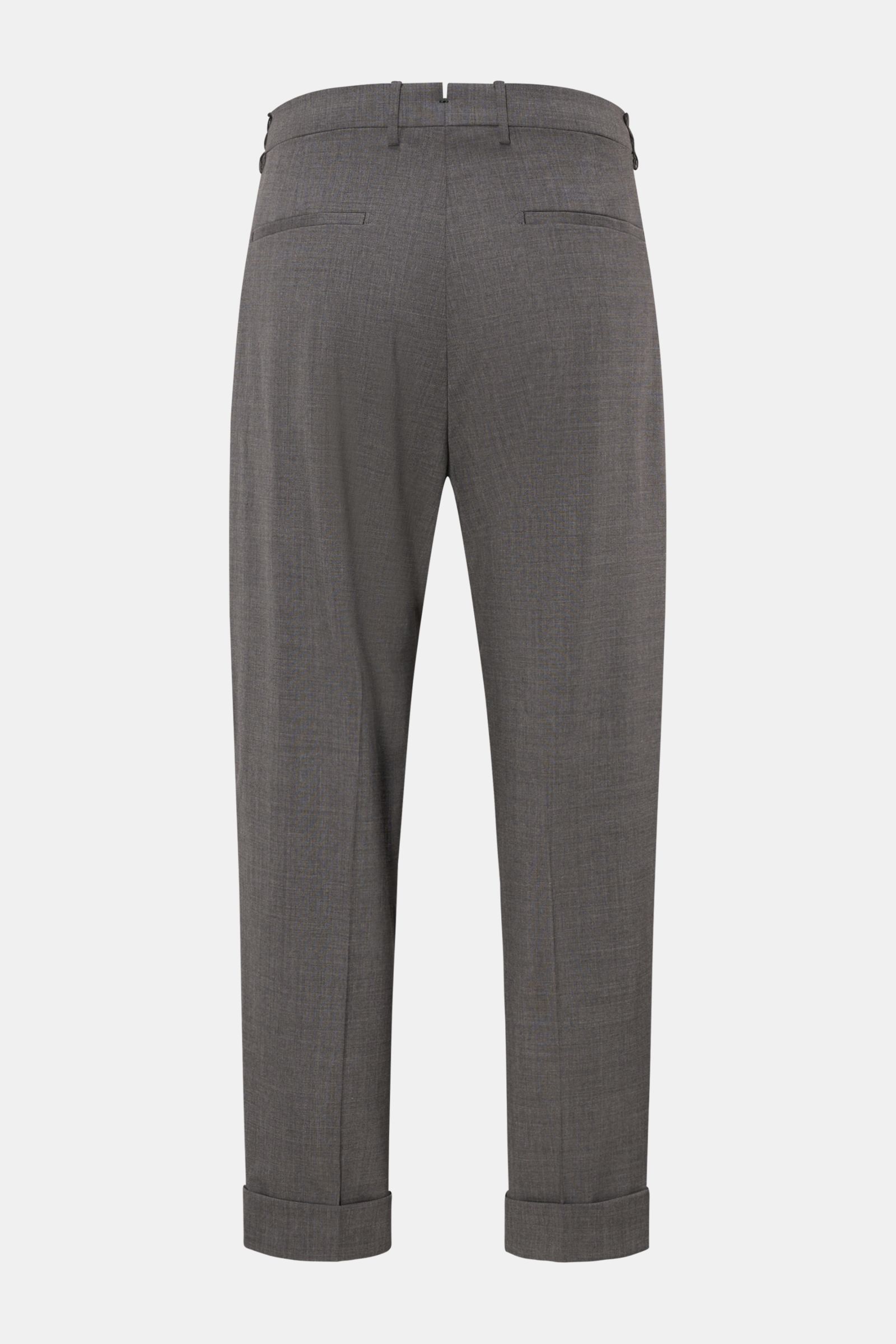 Berwich Wollhose 'Chiaia' dunkelgrau meliert, Rückansicht, aus reiner, leicht elastischer Schurwolle, Tapered Fit, knöchellang mit fixiertem Saumaufschlag.