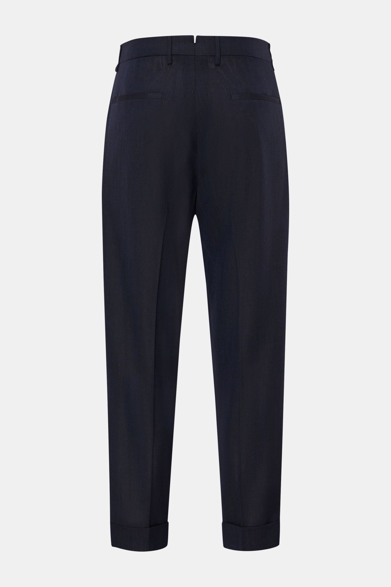Berwich Hose 'Chiaia' navy meliert shown from the back, featuring tapered fit, wool-silk-linen blend, ankle length, side and back pockets.