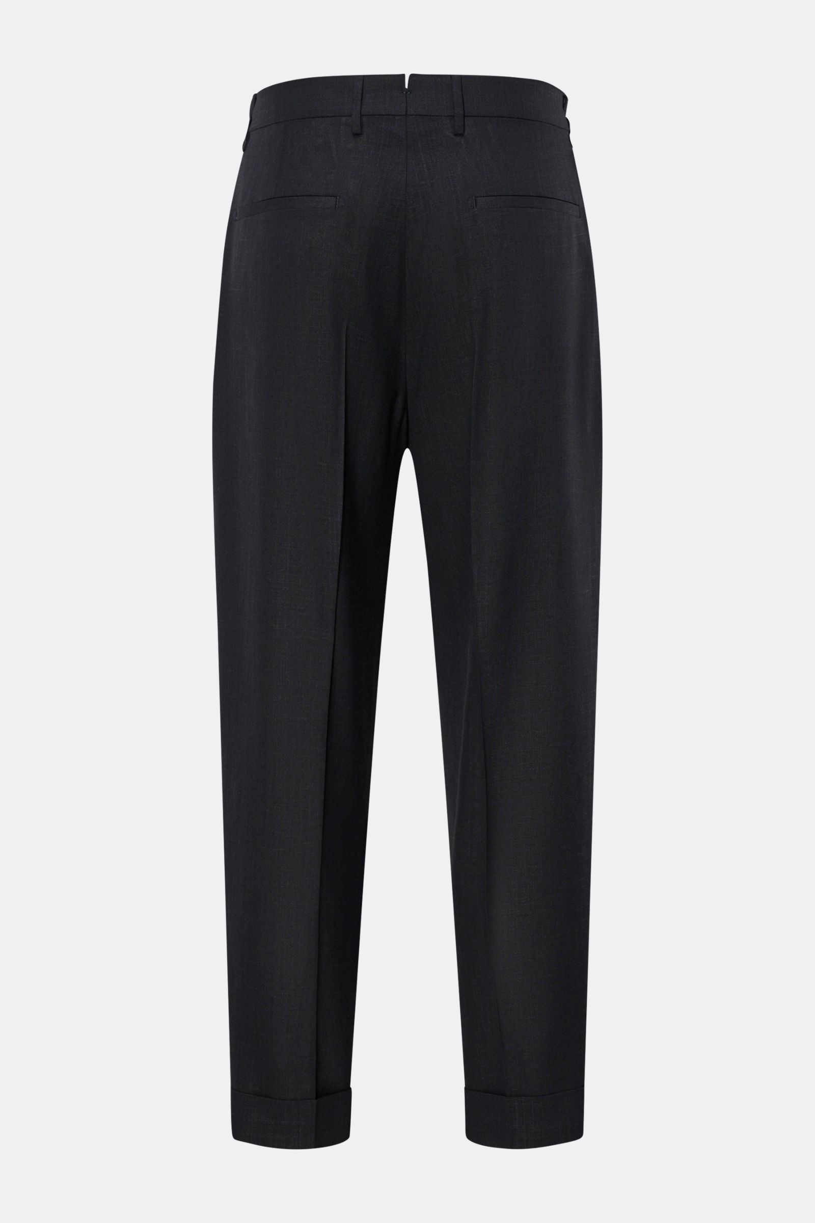 Berwich Hose 'Chiaia' dark navy meliert shown from the back, ankle-length tapered fit trousers with side and welt pockets, made of wool, silk, and linen blend for a cool touch in warm weather.