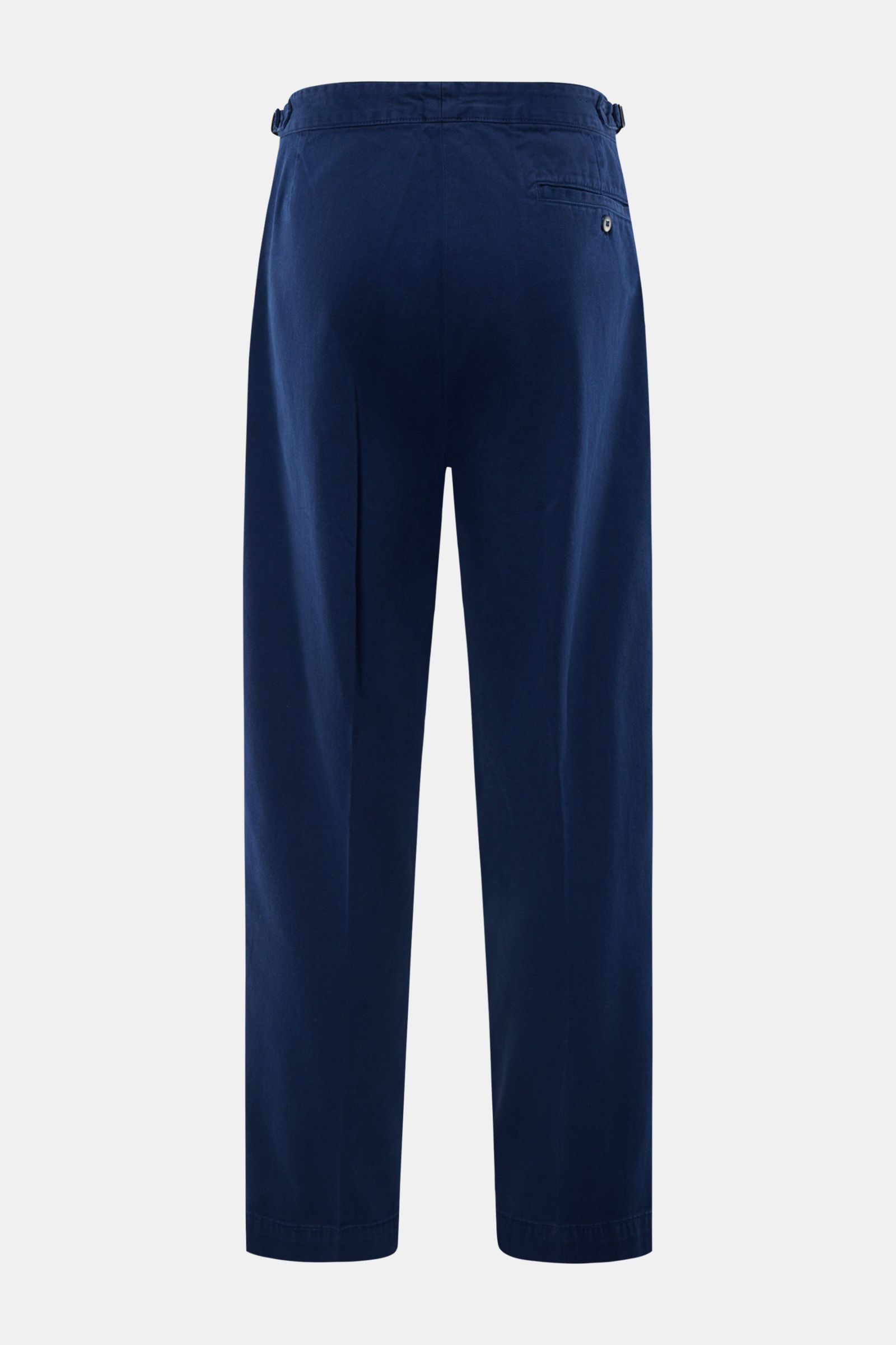 Rückansicht der Polo Ralph Lauren Baumwollhose navy in Twill, knöchellang mit geradem Schnitt, Side Adjuster und paspelierten Gesäßtaschen.