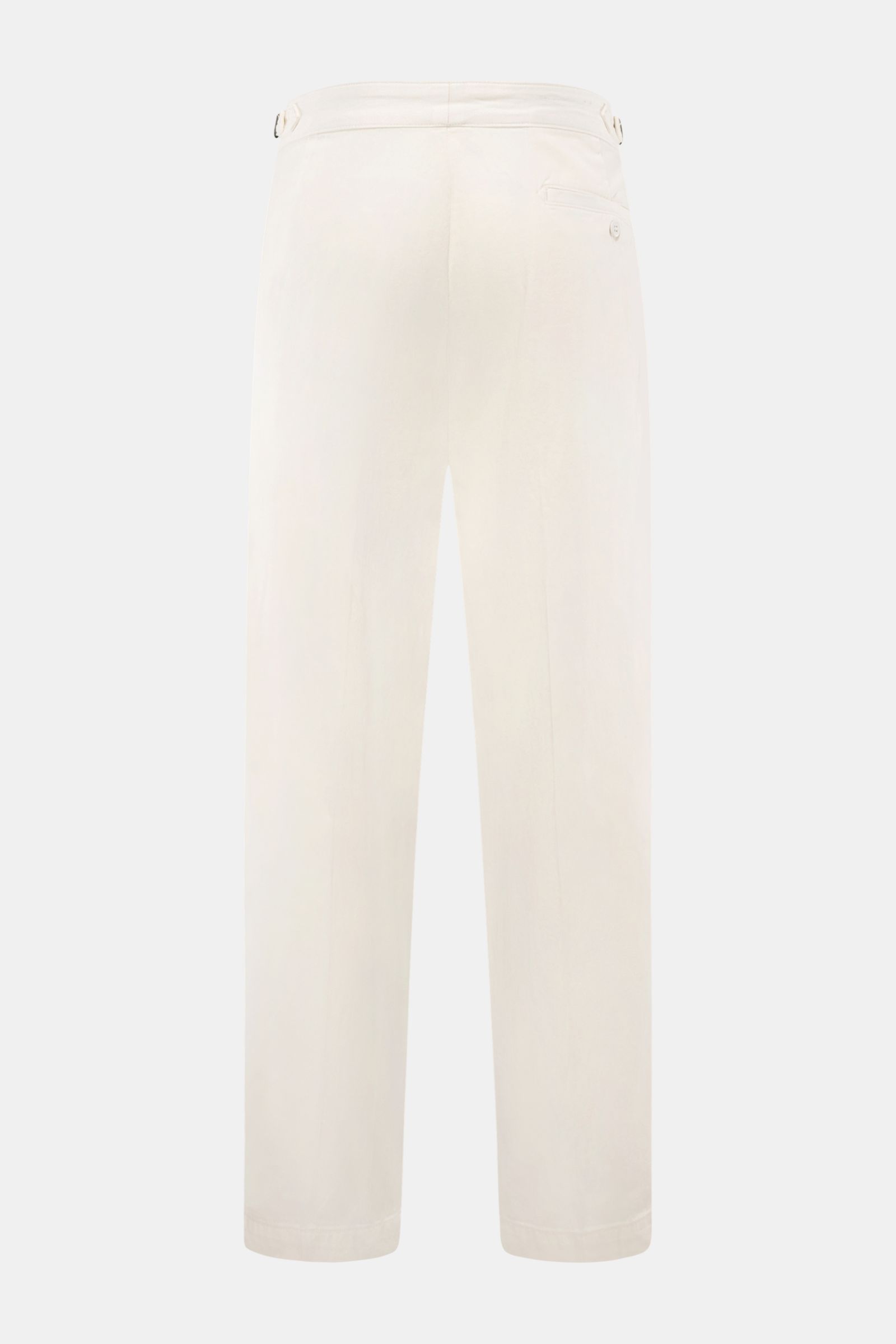Rückansicht der Polo Ralph Lauren Baumwollhose creme, knöchellang, Tapered Fit mit Side Adjuster, Bundfalte und paspelierten Gesäßtaschen.