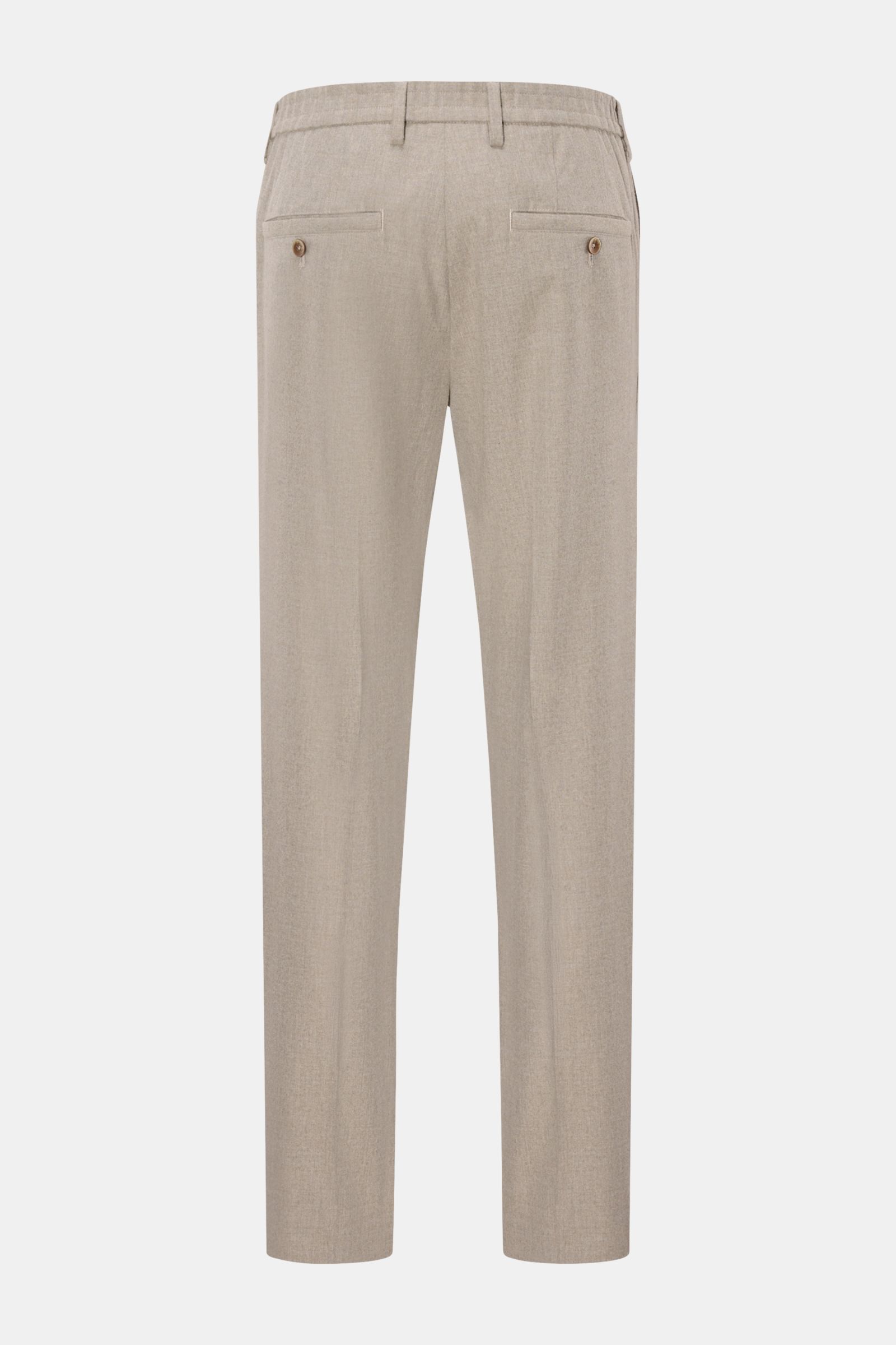 Rear view of GTA Trousers 'Davide' beige mottled, ankle-length with very tapered cut, partially elasticated waistband, French and back pockets with buttons.

Elegance meets comfort: These trousers with a partially elasticated waistband by GTA have a co