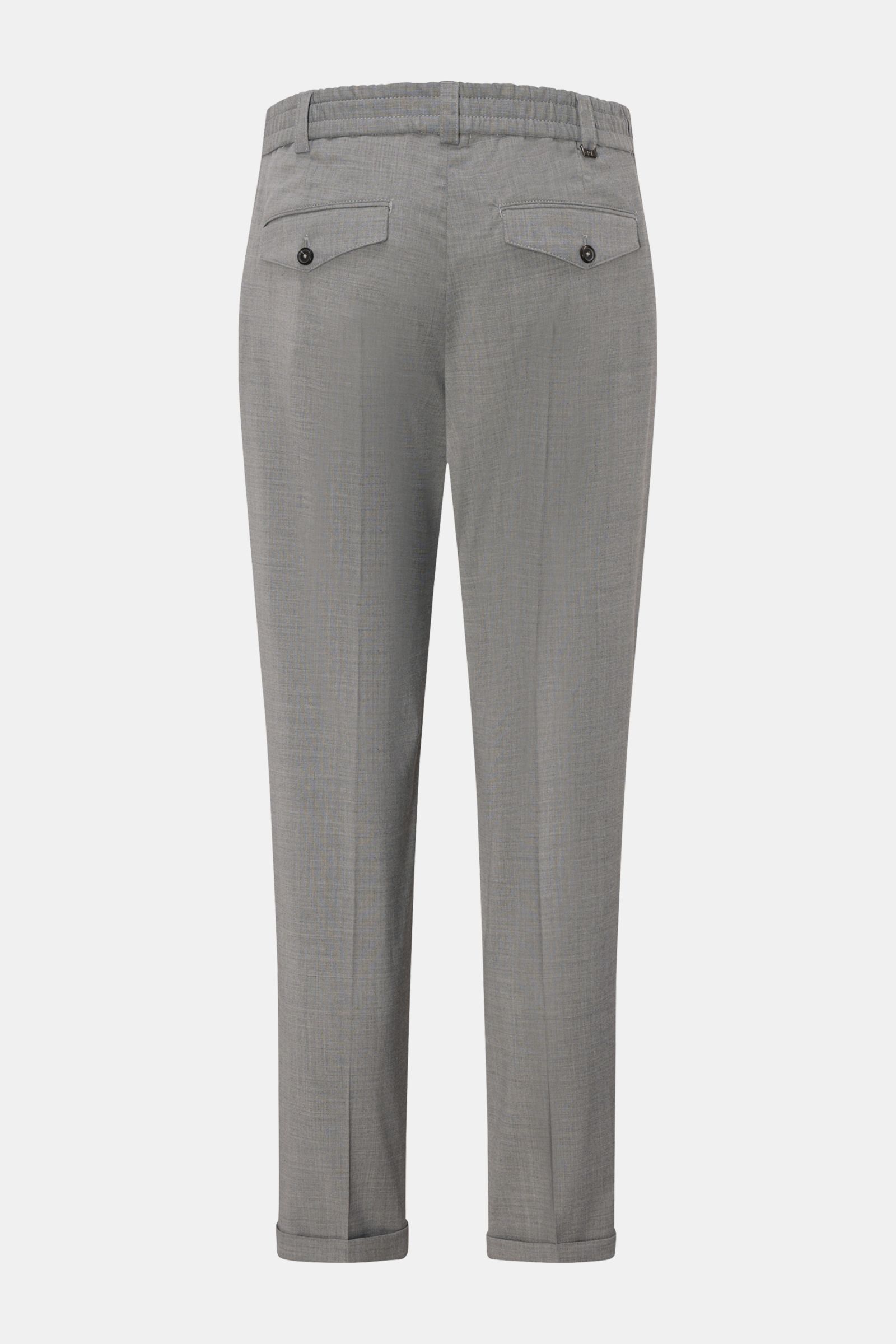 PT Torino Hose 'The Rebel' grau meliert, Rückansicht, knöchellang mit geknöpften Gesäßtaschen, Woll-Microfaser-Mix, Rebel Fit, fixierter Saumaufschlag.