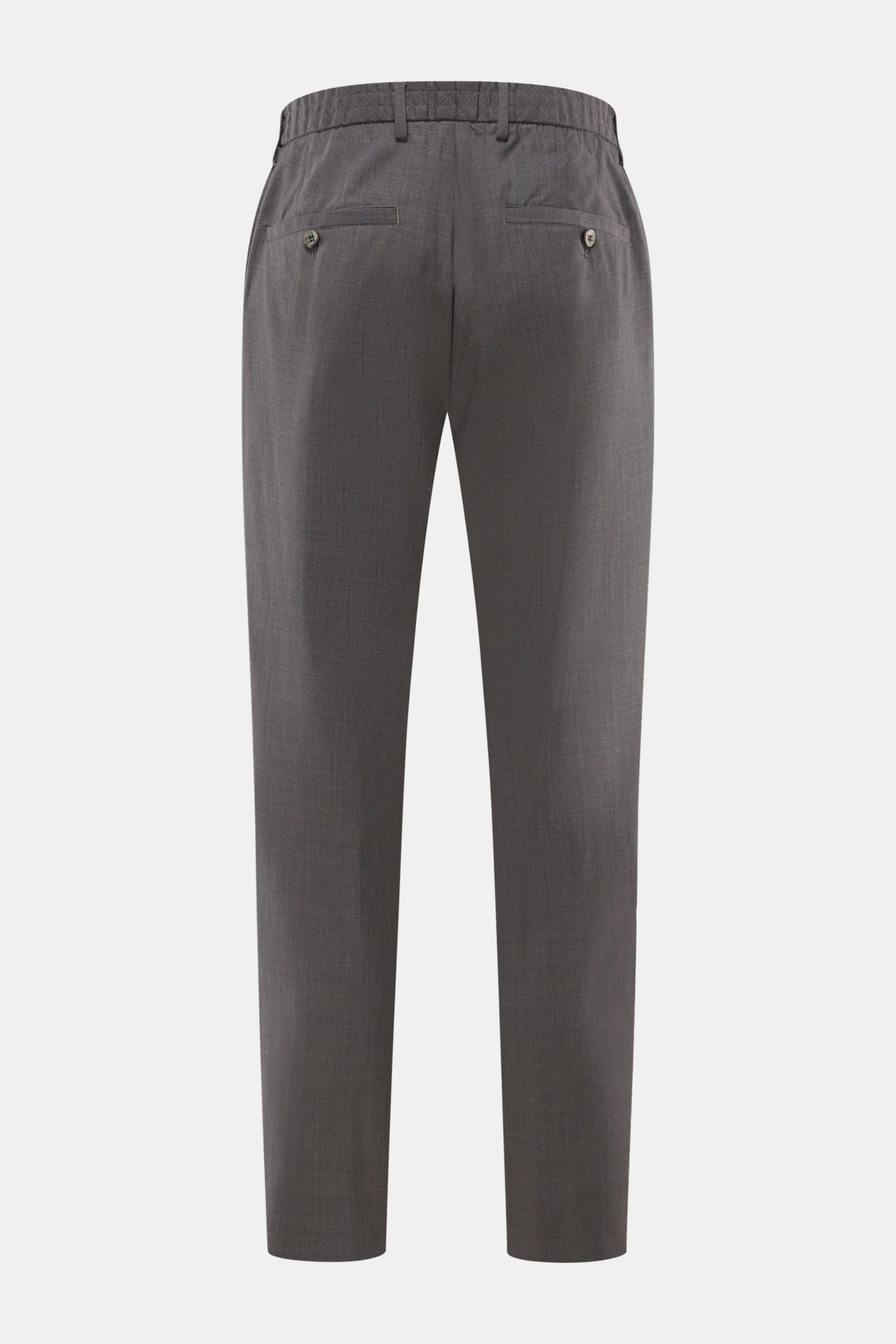 GTA Wollhose 'Davide' dunkelgrau meliert von hinten fotografiert, reine Schurwolle, Tapered Fit, französische Taschen, verkürzte Beinlänge, Bundknopf.