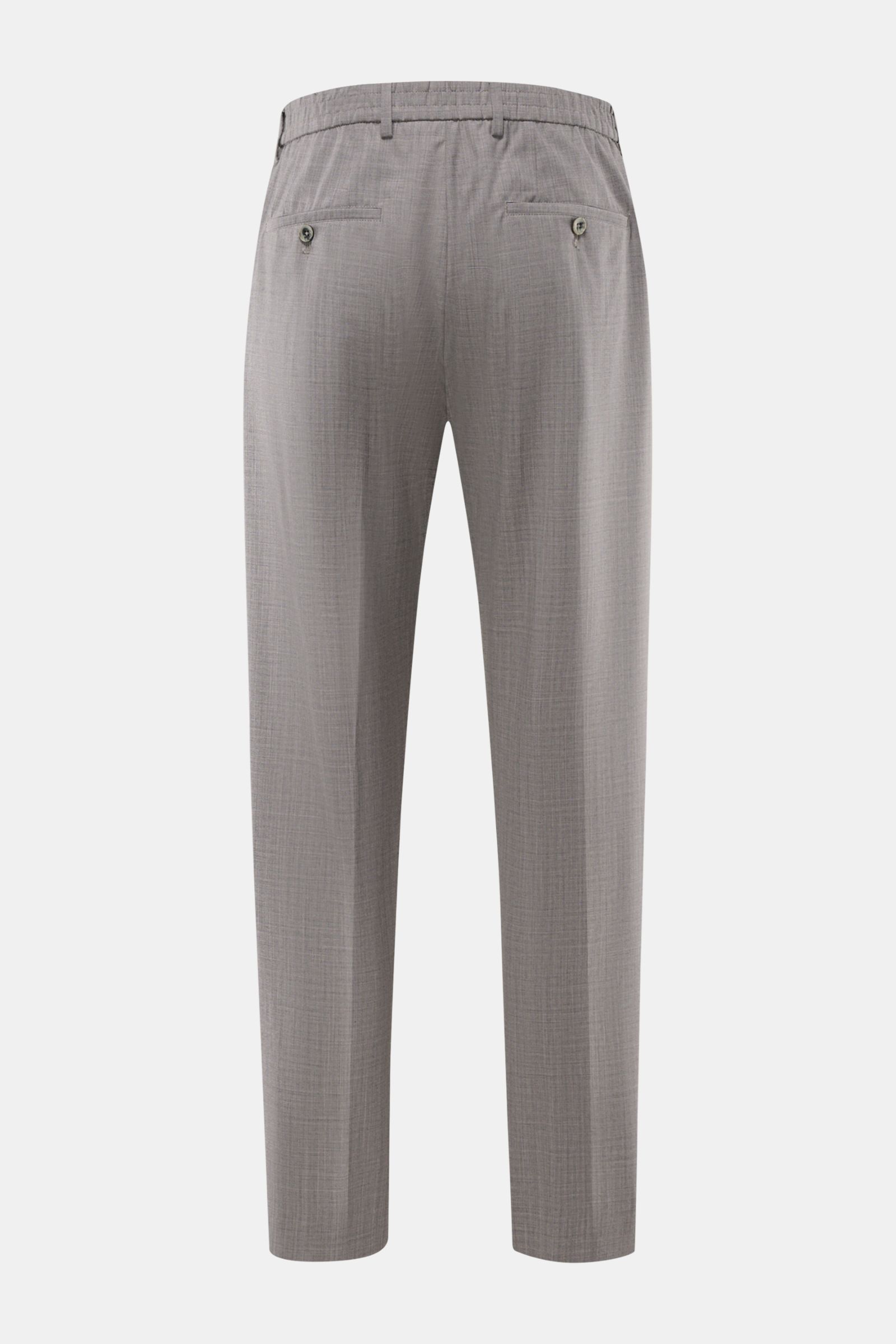GTA Woll-Jogpants 'New Paul' grau meliert von hinten, reine Schurwolle, elastischer Bund, Reißverschluss, französische Taschen, schmaler, taperter Fit.