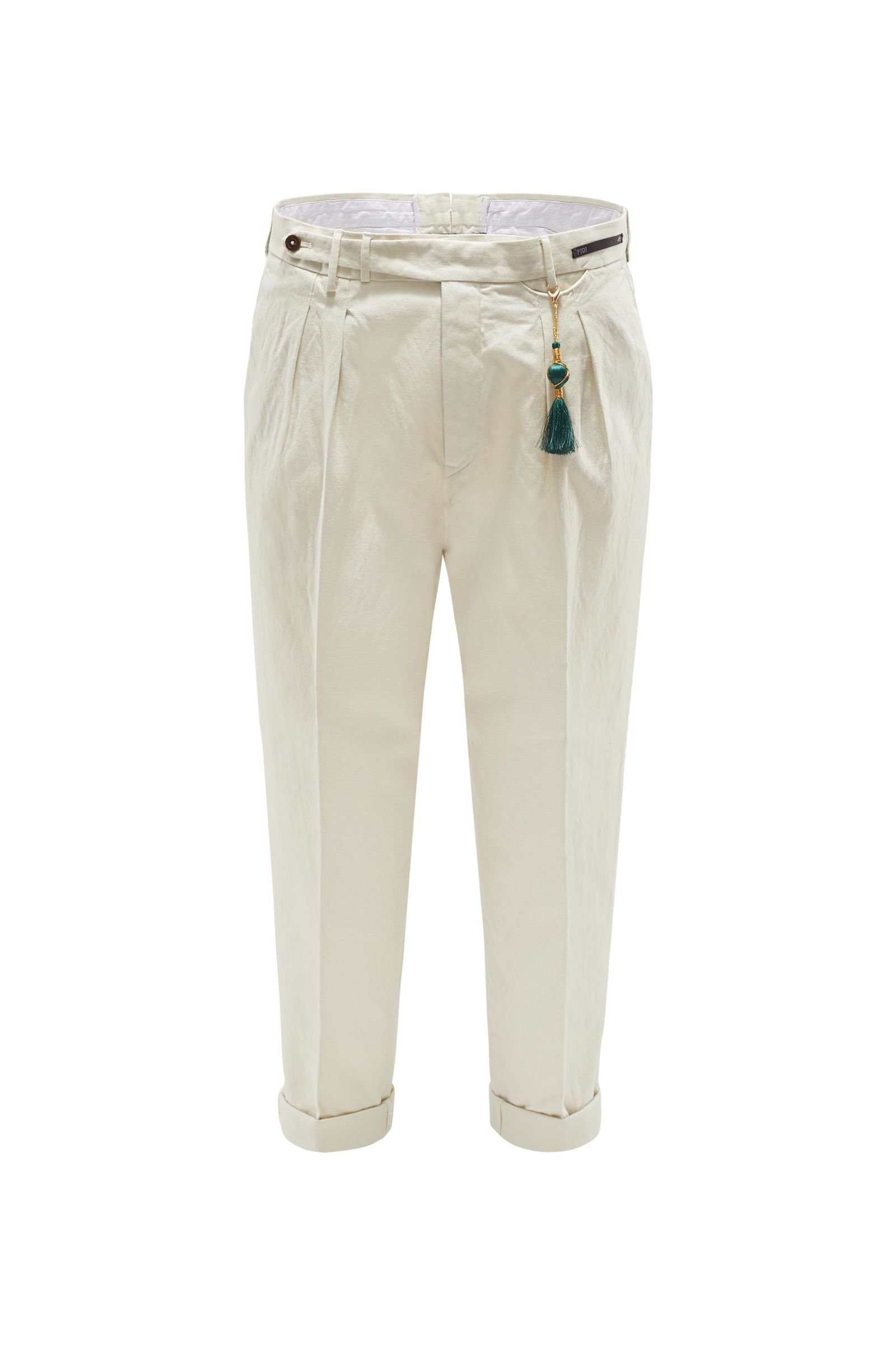 Chambray trousers 'Colonial Party Bombay Hills Carrot Fit' beige