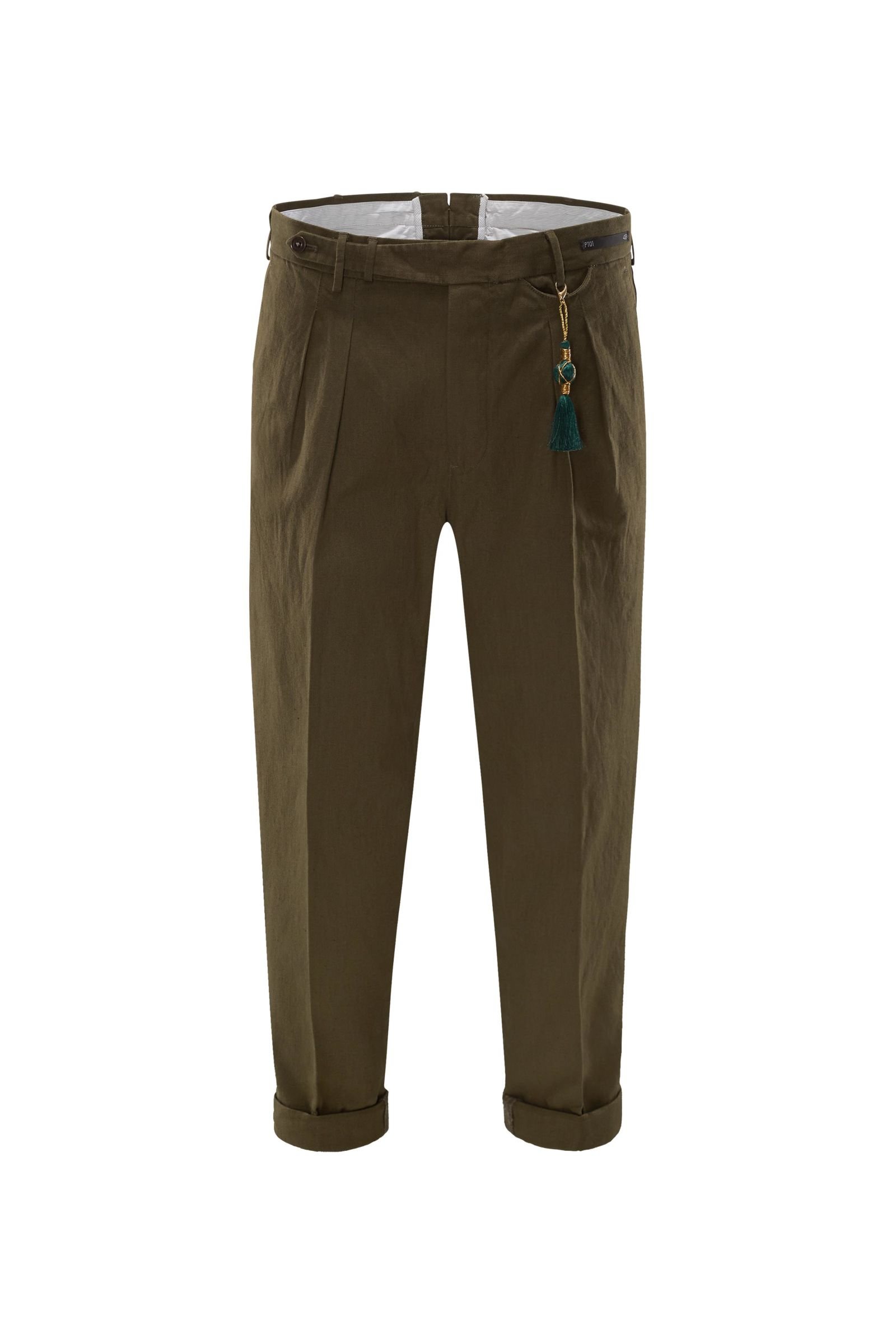 Chambray trousers 'Colonial Party Bombay Hills Carrot Fit' olive