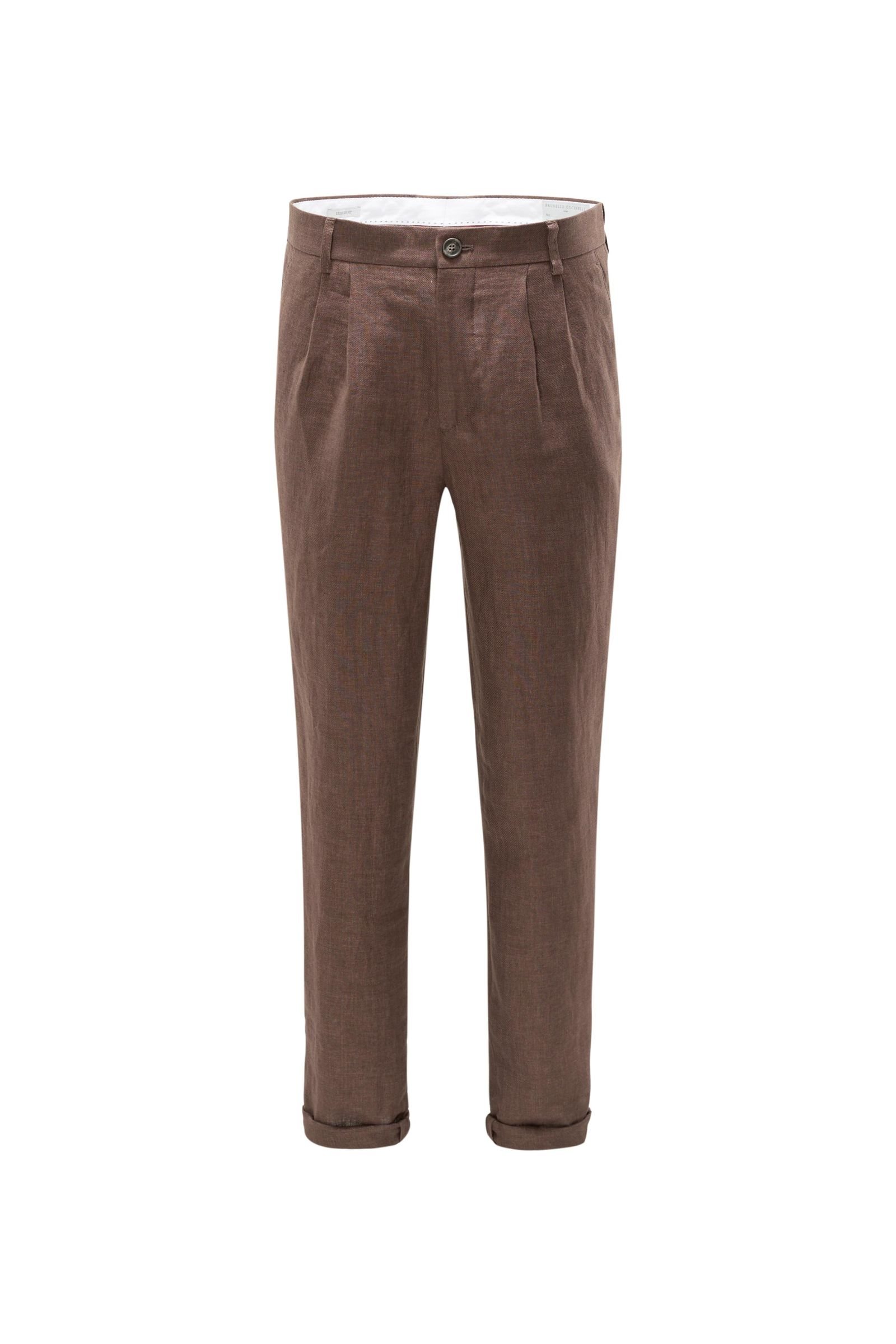 Linen trousers 'Leisure Fit' brown