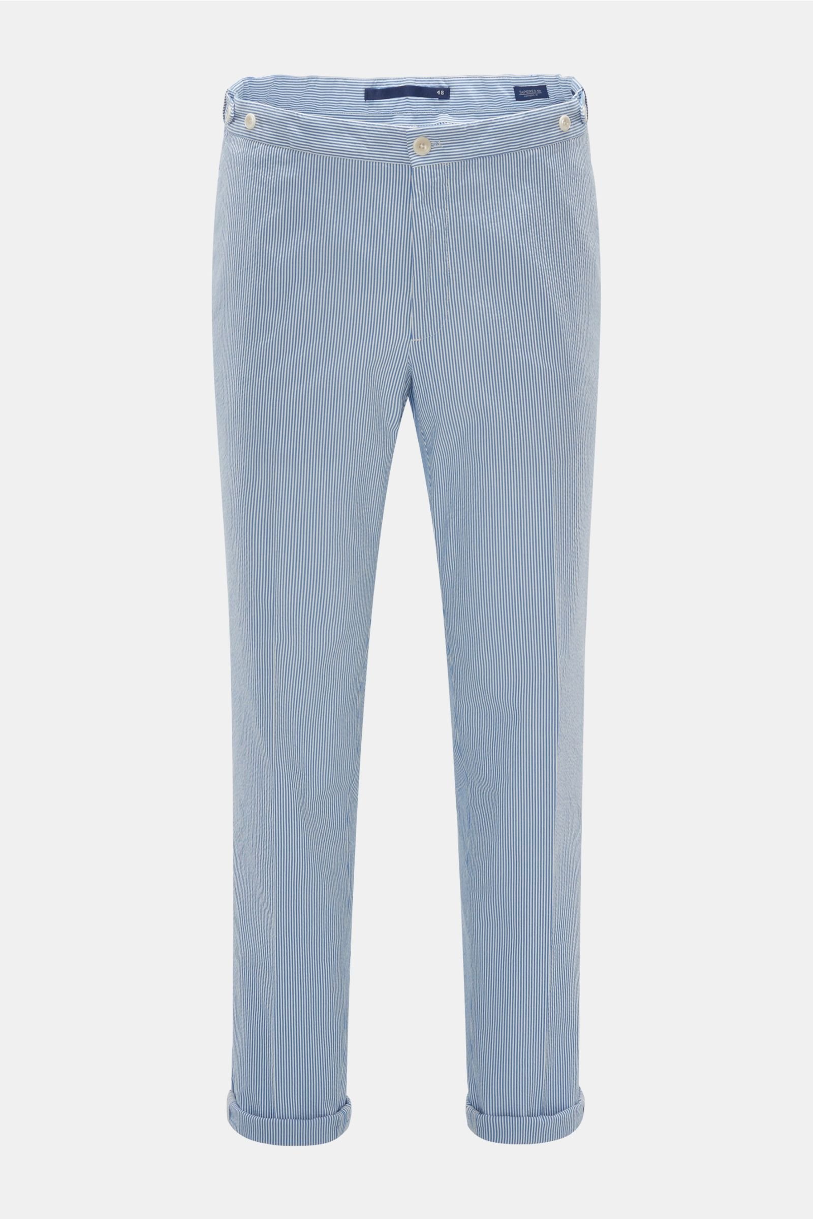 Seersucker trousers 'Tapered Fit' smoky blue/white striped