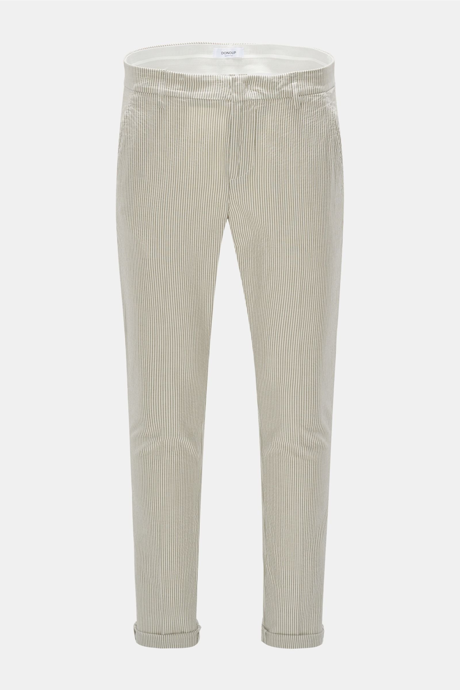 Seersucker trousers 'Gaubert' olive/white striped