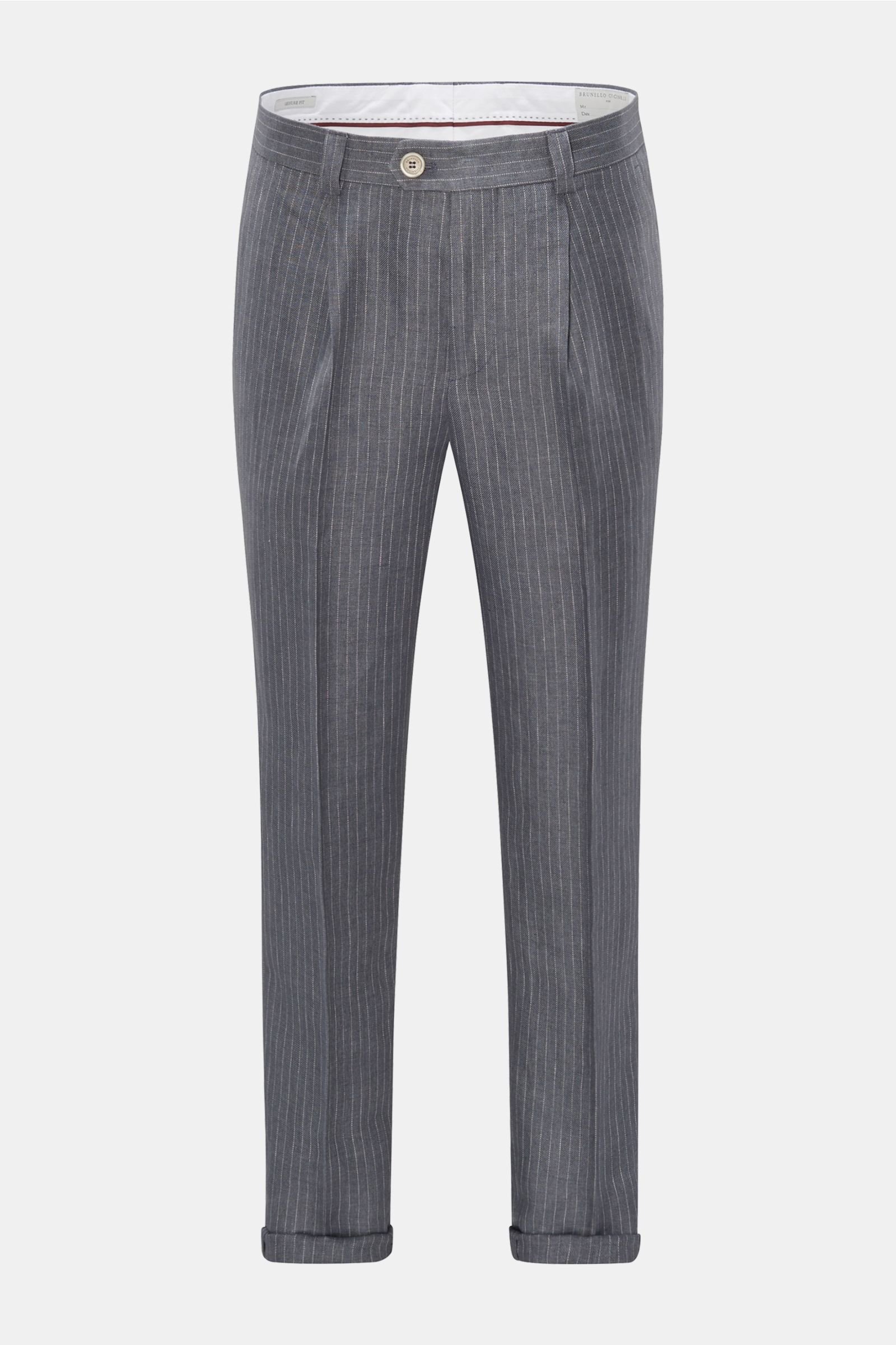 Linen trousers 'Leisure Fit' grey-blue striped