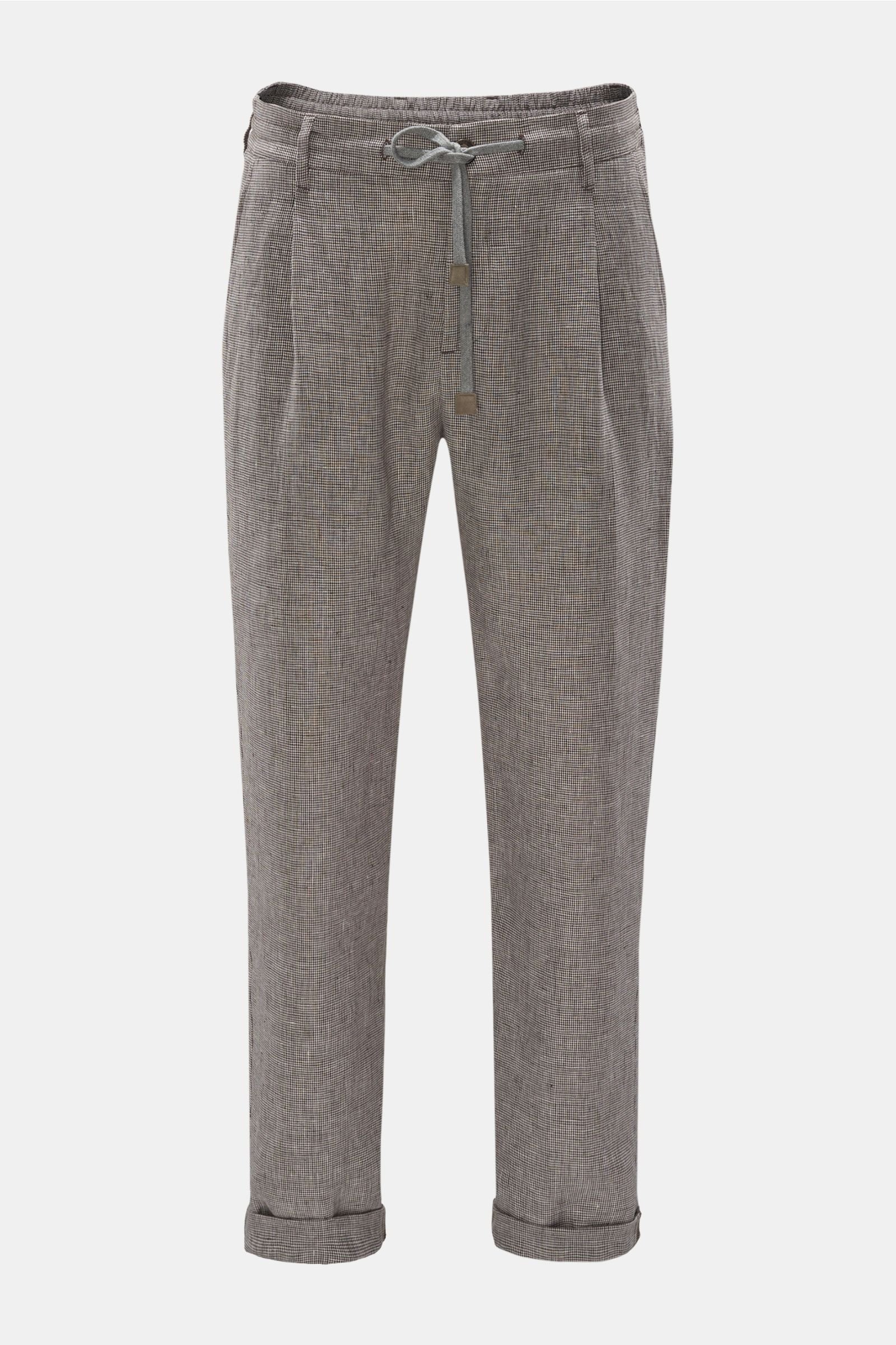 Linen jogger pants grey-brown/white checked