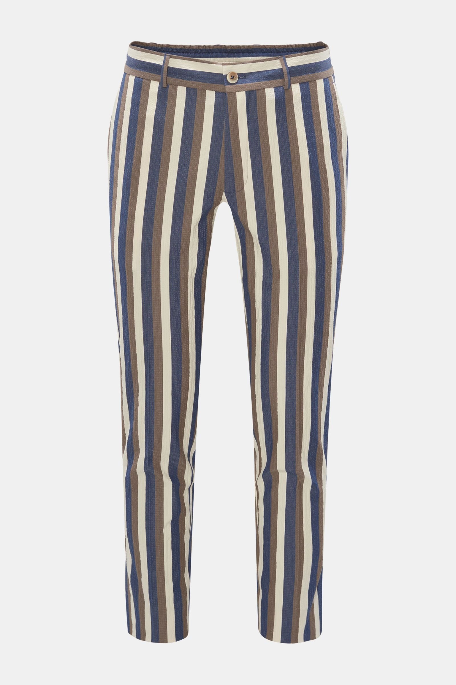 Seersucker jogger pants 'Davide' navy/grey-brown striped