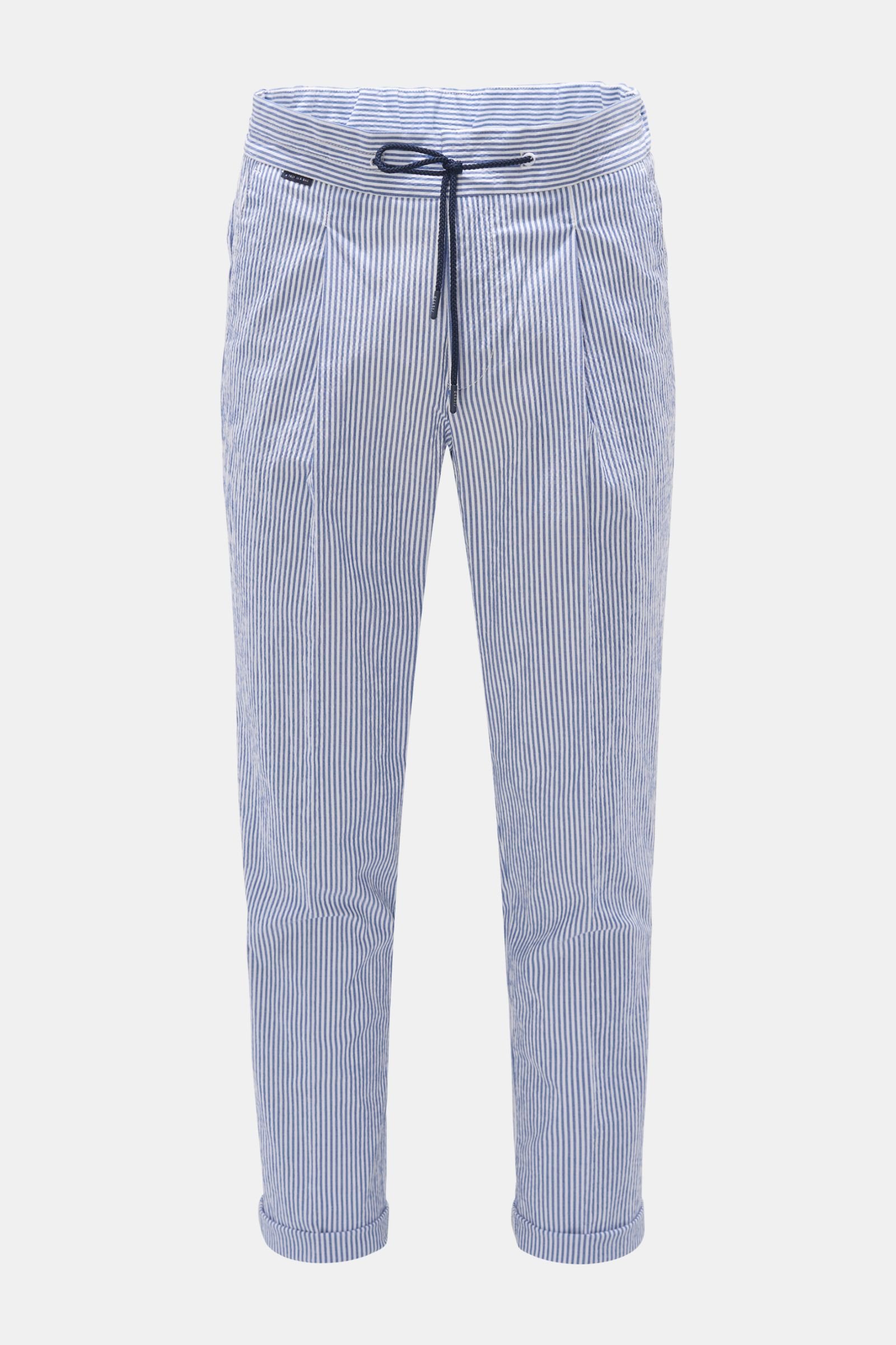 Seersucker jogger pants 'Seersucker Pleated Pant' grey-blue/white striped