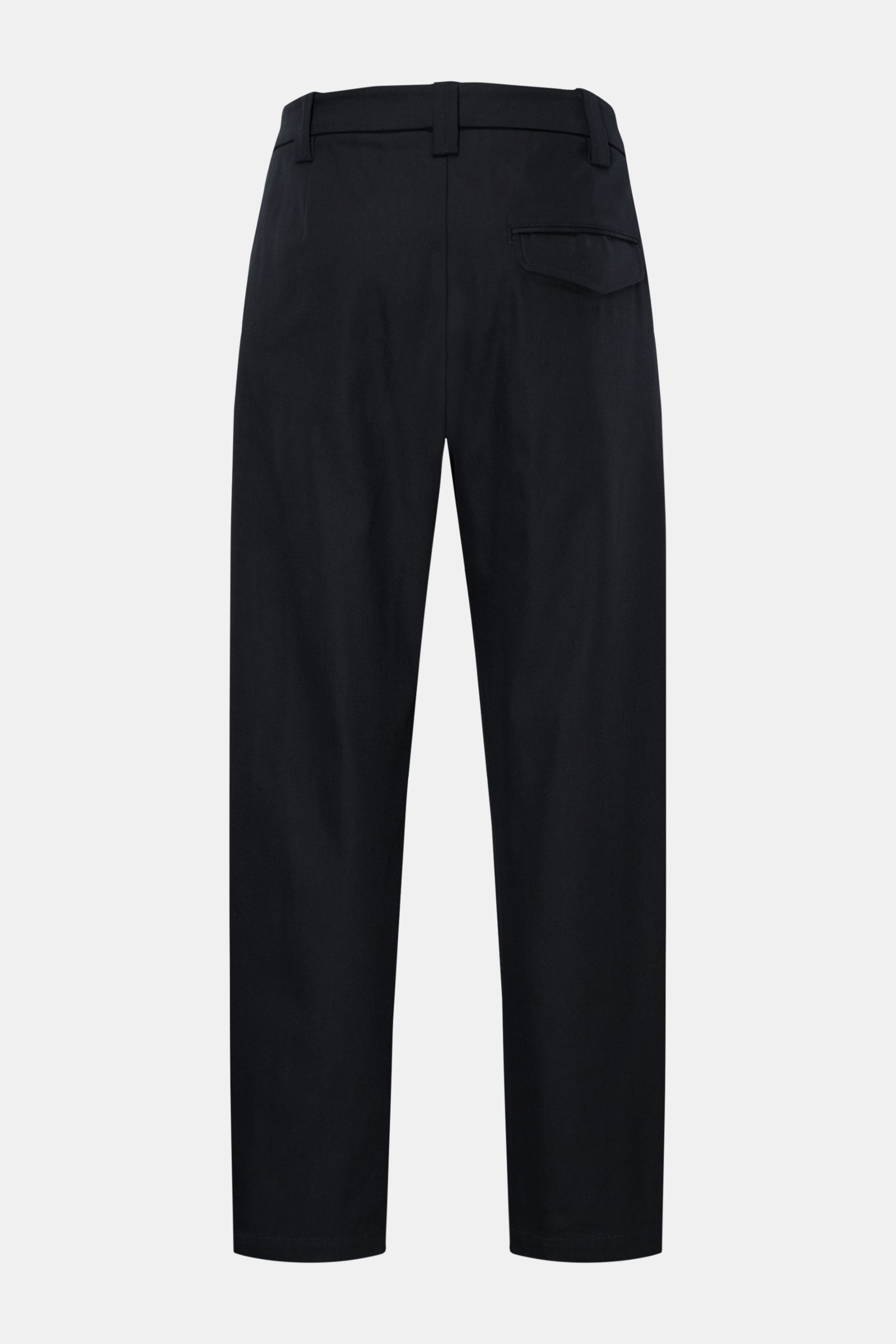 A.P.C. Baumwollhose 'Renato' navy, Rückansicht, knöchellang, Zip Fly, französische Taschen, Gesäßtasche mit Patte, Tapered Fit.