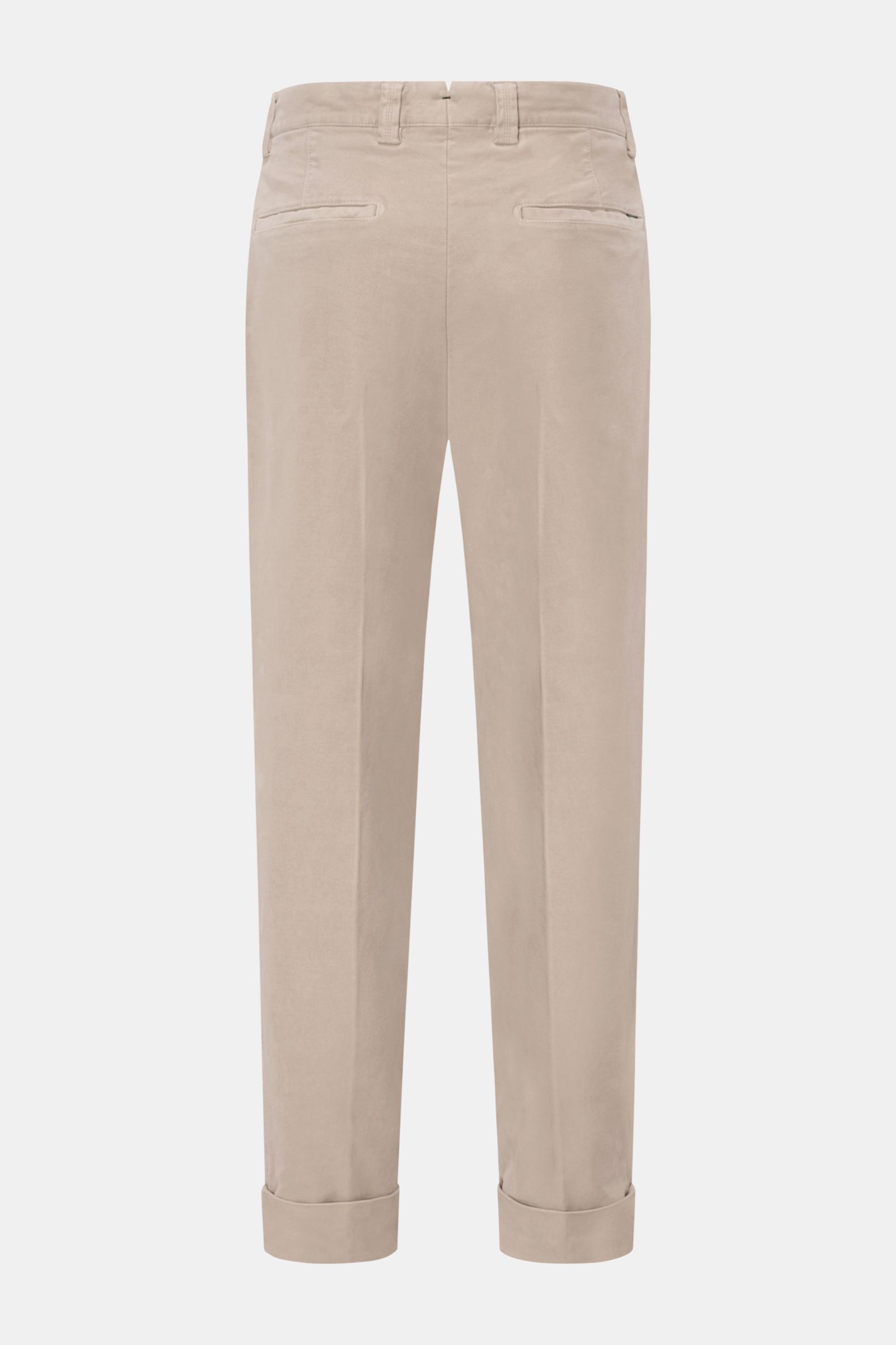 Berwich Baumwollhose 'Chiaia' beige, Rückansicht, knöchellang, sehr schmal zulaufend, soften Baumwoll-Flanell, Tapered Fit, Taschen, Bundknöpfe.