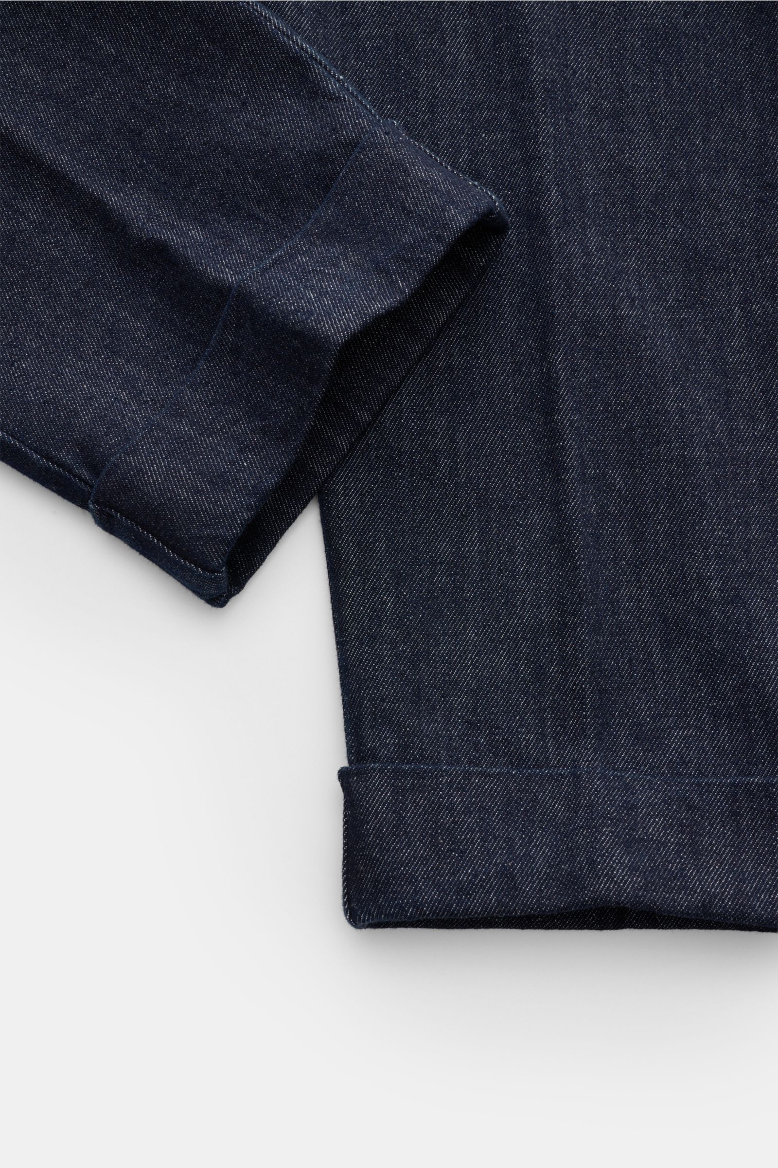 Berwich Jeans 'Chiaia 5t-GD' navy, Detailaufnahme Saumaufschlag und Bein, reine Baumwolle, Tapered Fit, Five-Pocket, Zip Fly.