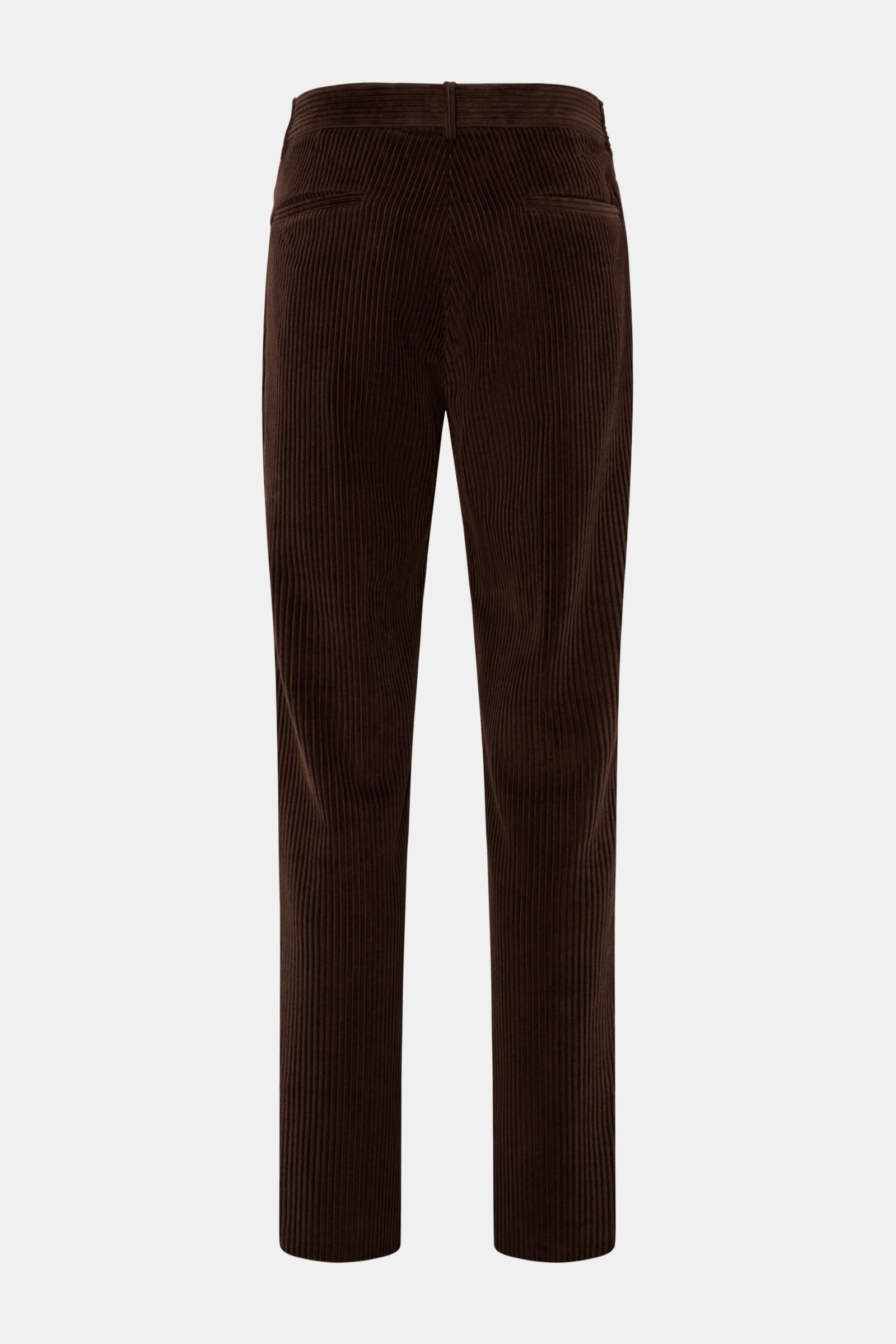 Doppiaa Cordhose 'Aantioco' dunkelbraun aus weichem Baumwoll-Breitcord, Regular Fit, gerader Schnitt, Bundfalte, Leistentaschen, Rückansicht.