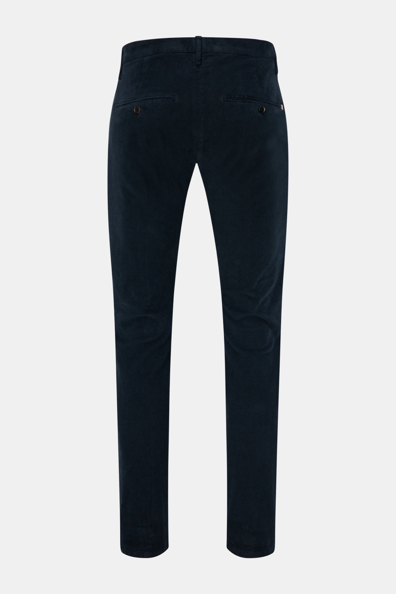 Dondup Cordhose 'Gaubert' navy, Slim Fit, schmal zulaufend, Feincord aus Baumwolle mit Stretch, Rückansicht mit Gesäßtaschen, Metallinitial.