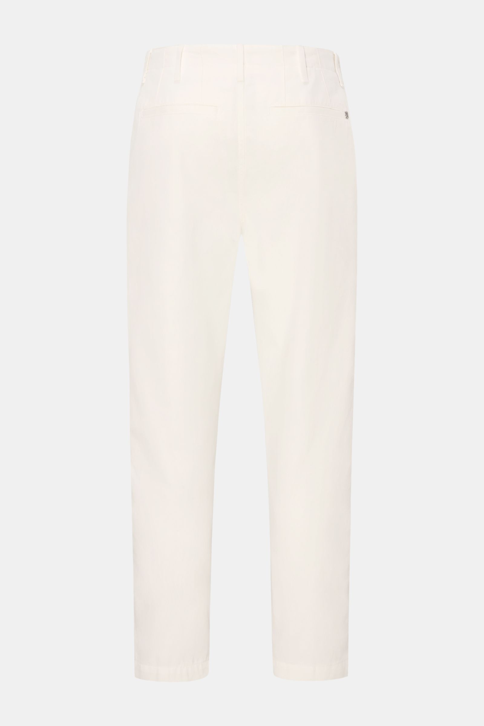 Dondup Baumwollhose 'Zyan' offwhite, Rückansicht, konischer Tapered Fit, kurzer Schnitt, Twill-Baumwolle, samtiger Griff, Taschen, Metall-Initial, ideal für Herbst/Winter.