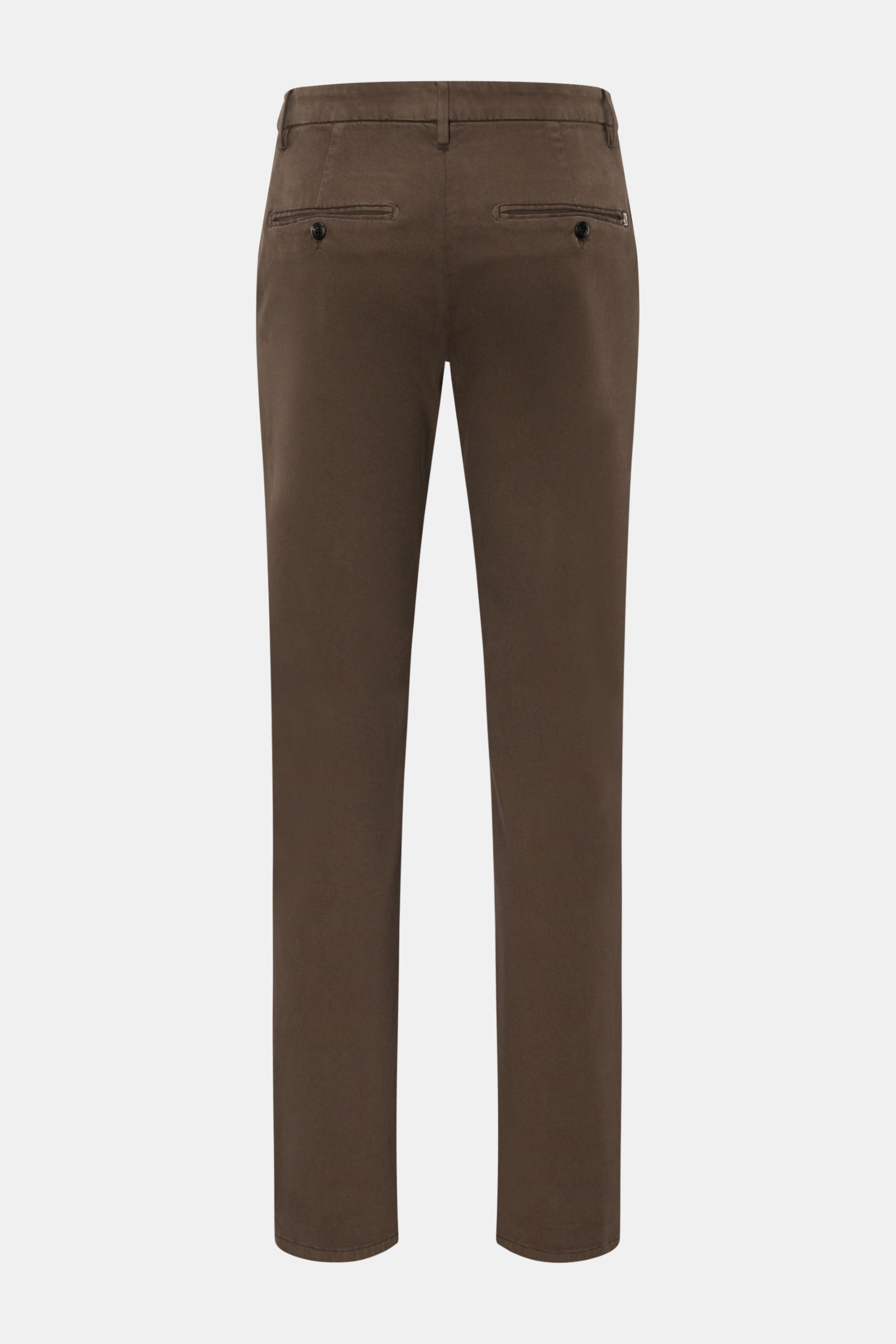 Dondup Hose 'Gaubert' graubraun, slim Fit, elastischer Baumwoll-Mix, schmal geschnittene Wade, Rückansicht mit Taschen und Metall-Initial.