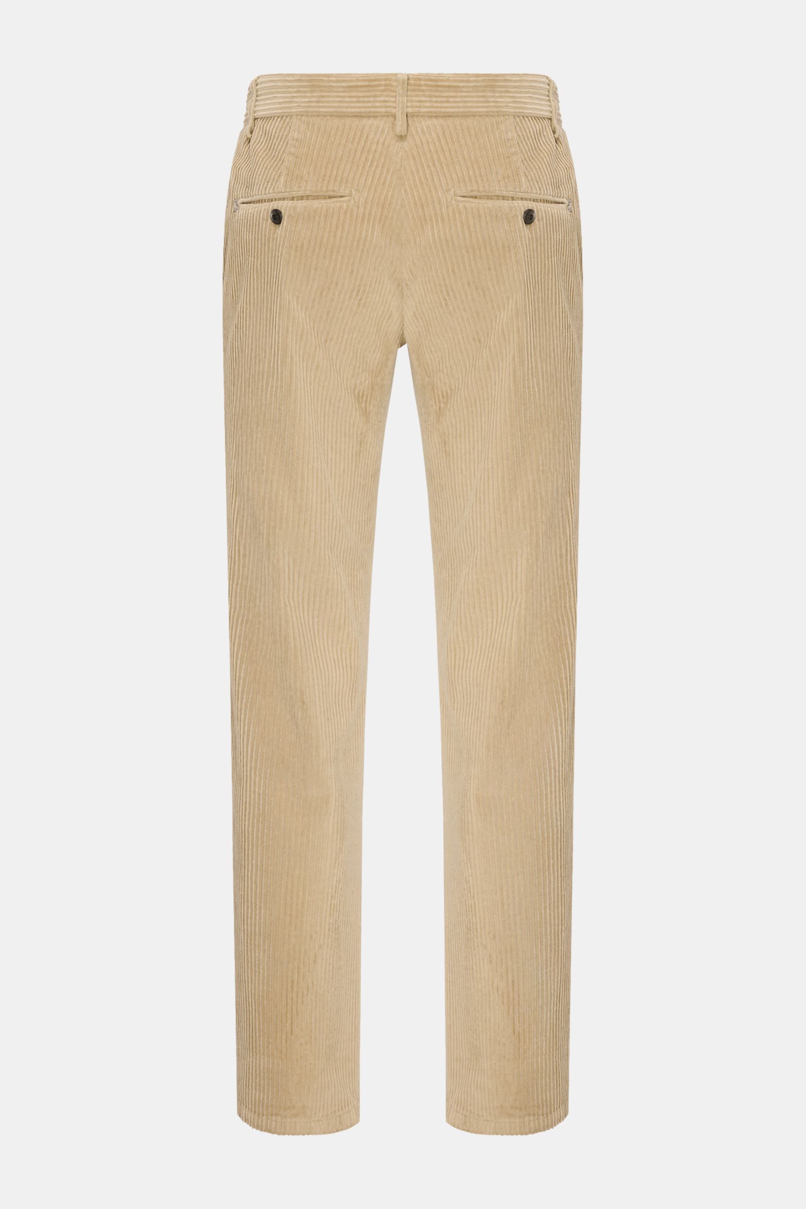 Dondup Cordhose 'Gaubert' beige, Rückansicht, moderne Cordhose aus reiner Baumwolle mit leichtem Stretch, Tapered Fit, französische Taschen, Knopfdetails.